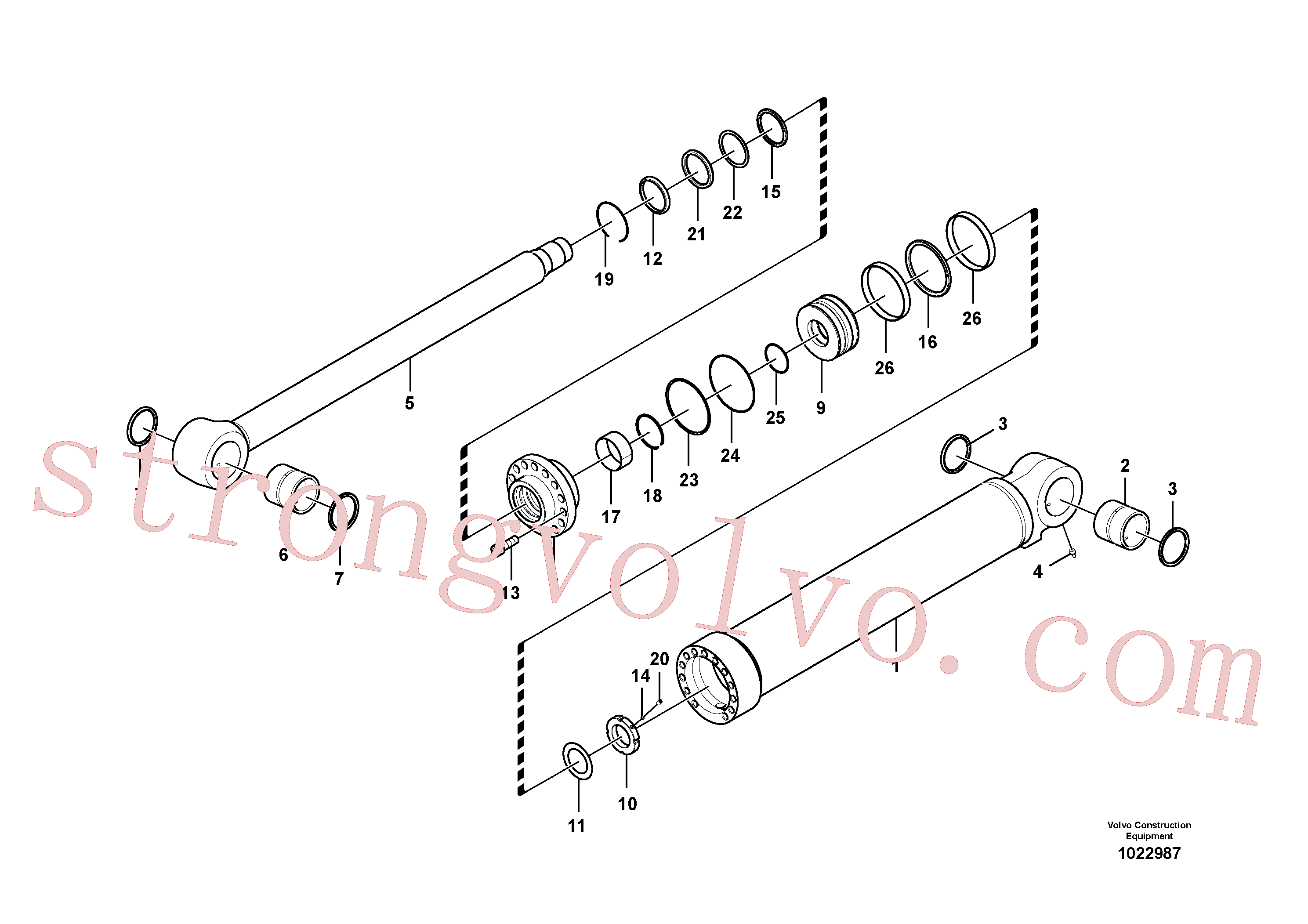 VOE990652 Volvo Cilindro da lança, 2º ajustável(1022987 Montagem)