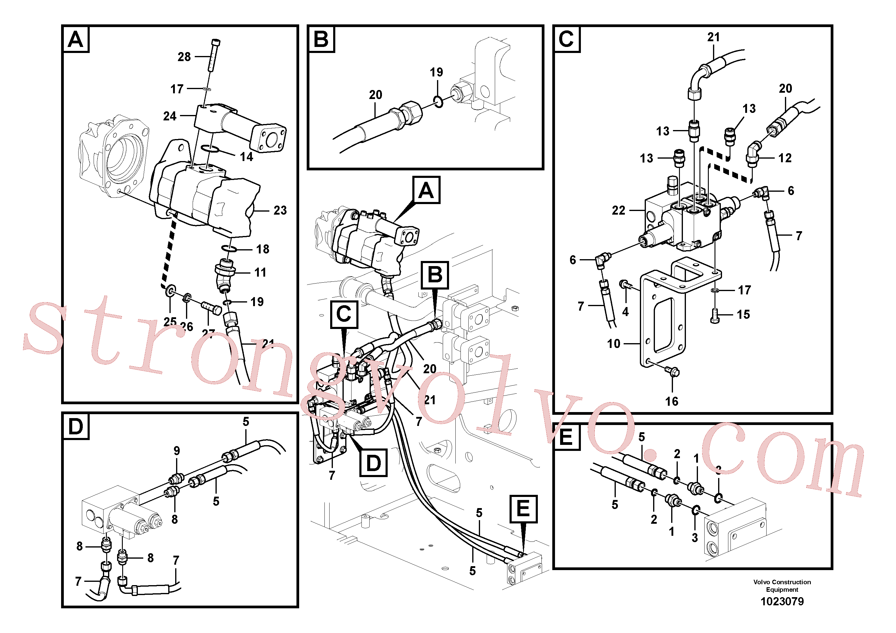 VOE938568 Volvo Hidráulica de serviço, inclinação e rotor na estrutura superior(1023079 Montagem)