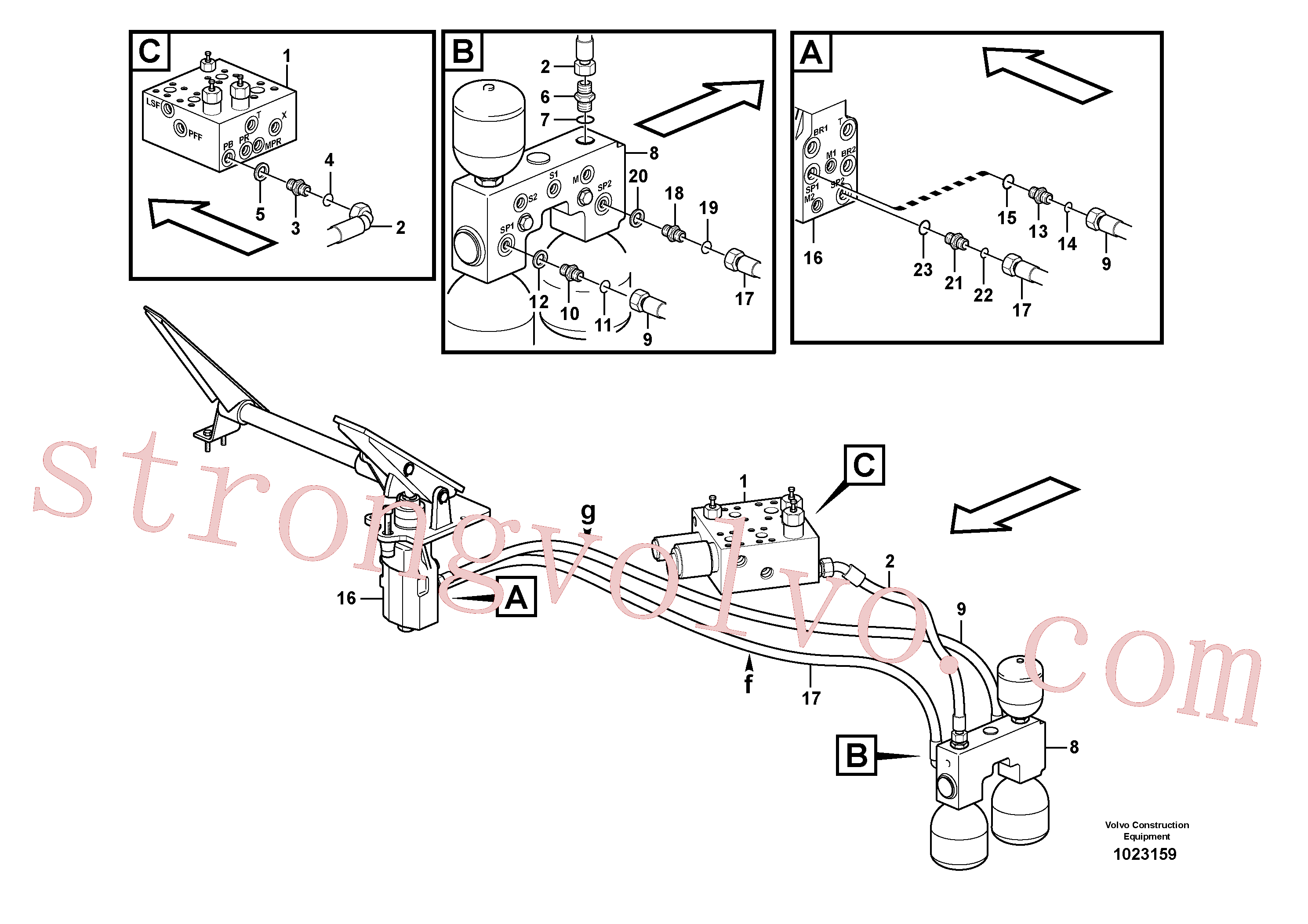 VOE13933853 Volvo Linha do travão, corpo da válvula - acumuladores - acumulador - válvula do travão do pé(1023159 Montagem)