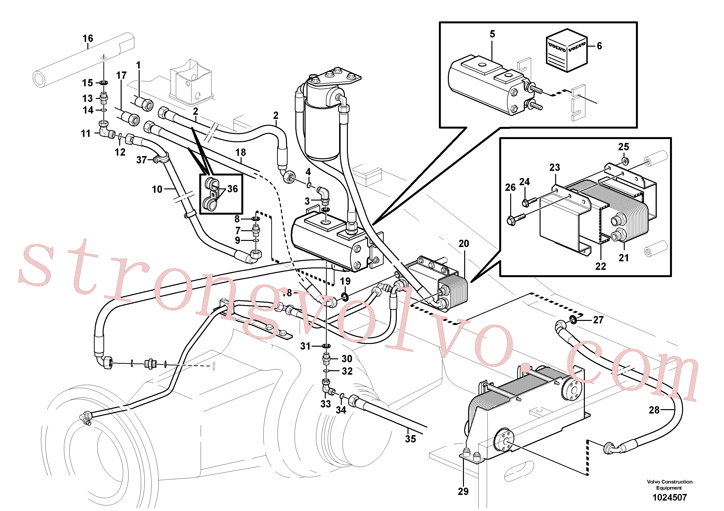 VOE14211864 Volvo Refrigerador de óleo, atrás, circuito do motor.(1024507 Montagem)