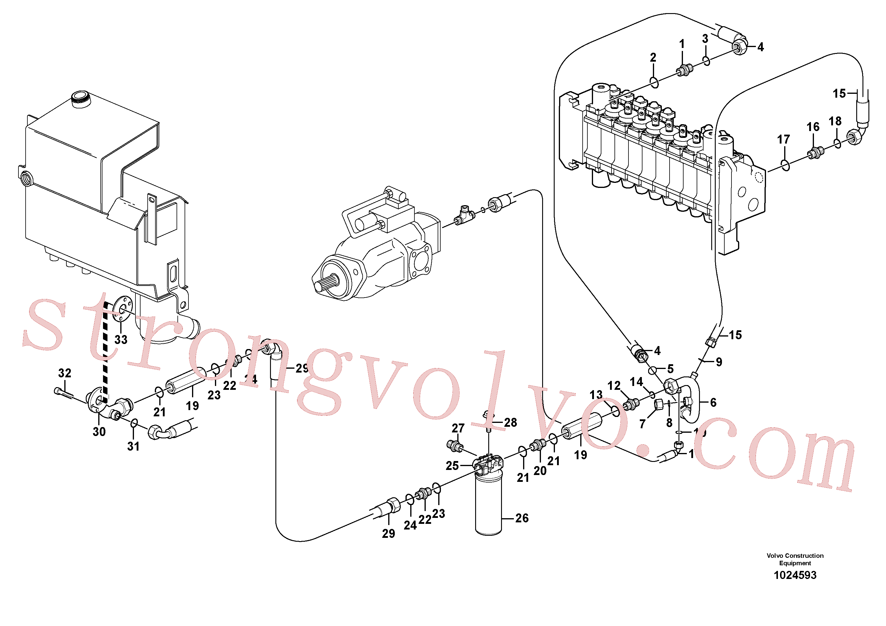 VOE937966 Volvo Sistema hidráulico, linha de retorno(1024593 Montagem)