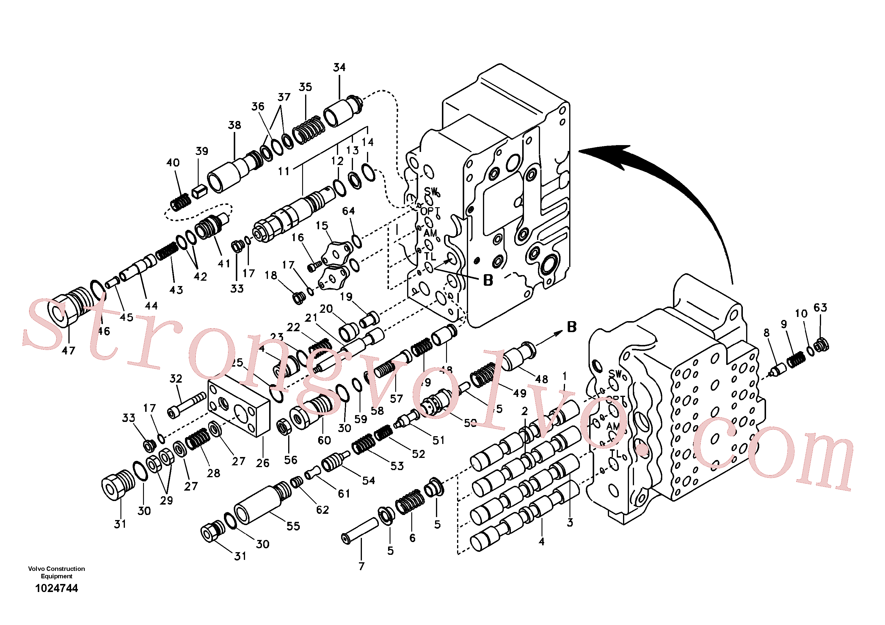 SA8230-11860 Volvo Válvula mestra de comando, rotação, opção, braço de afundamento e curso do lado esquerdo(1024744 Montagem)