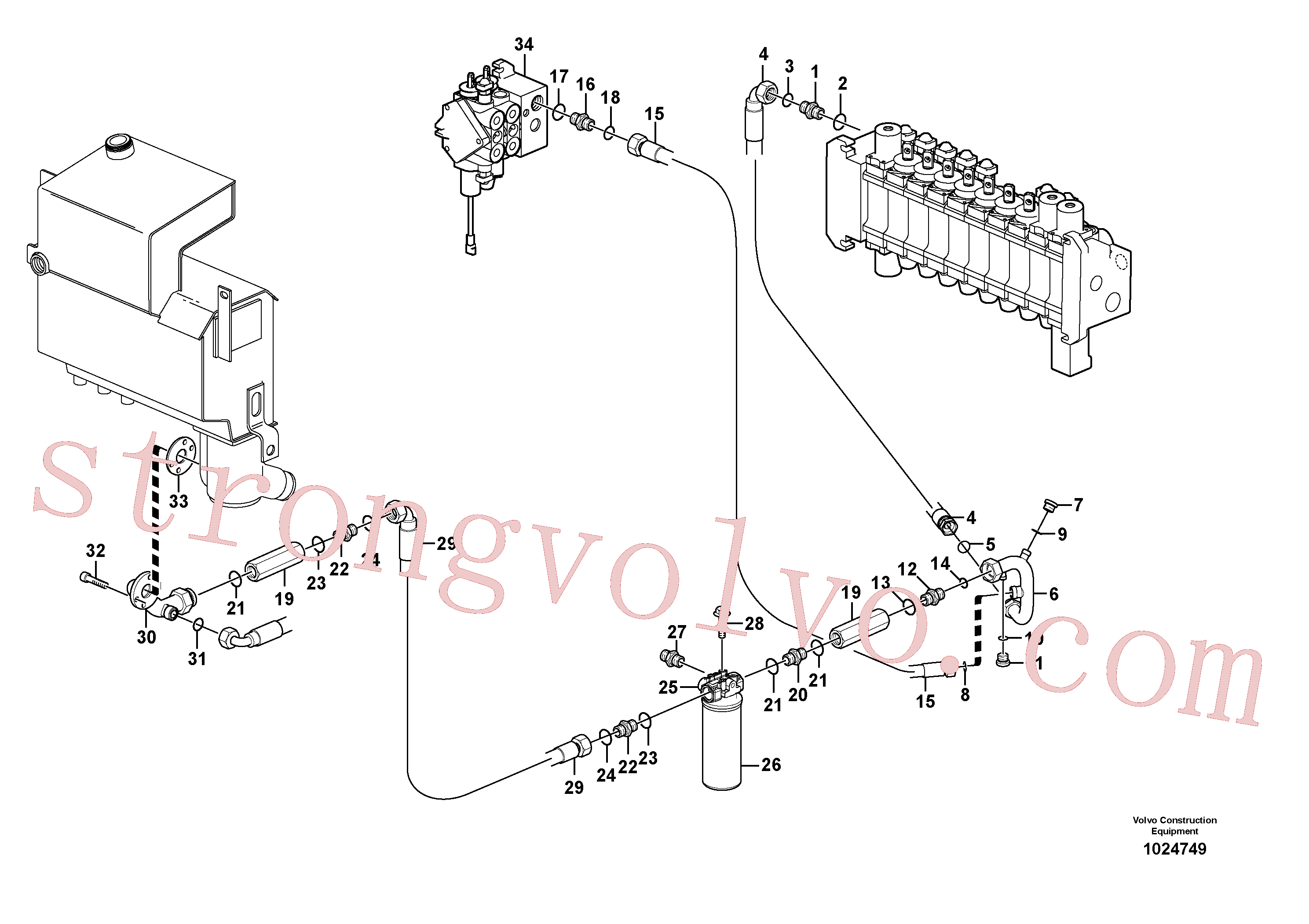 VOE14211861 Volvo Sistema hidráulico, linha de retorno(1024749 Montagem)