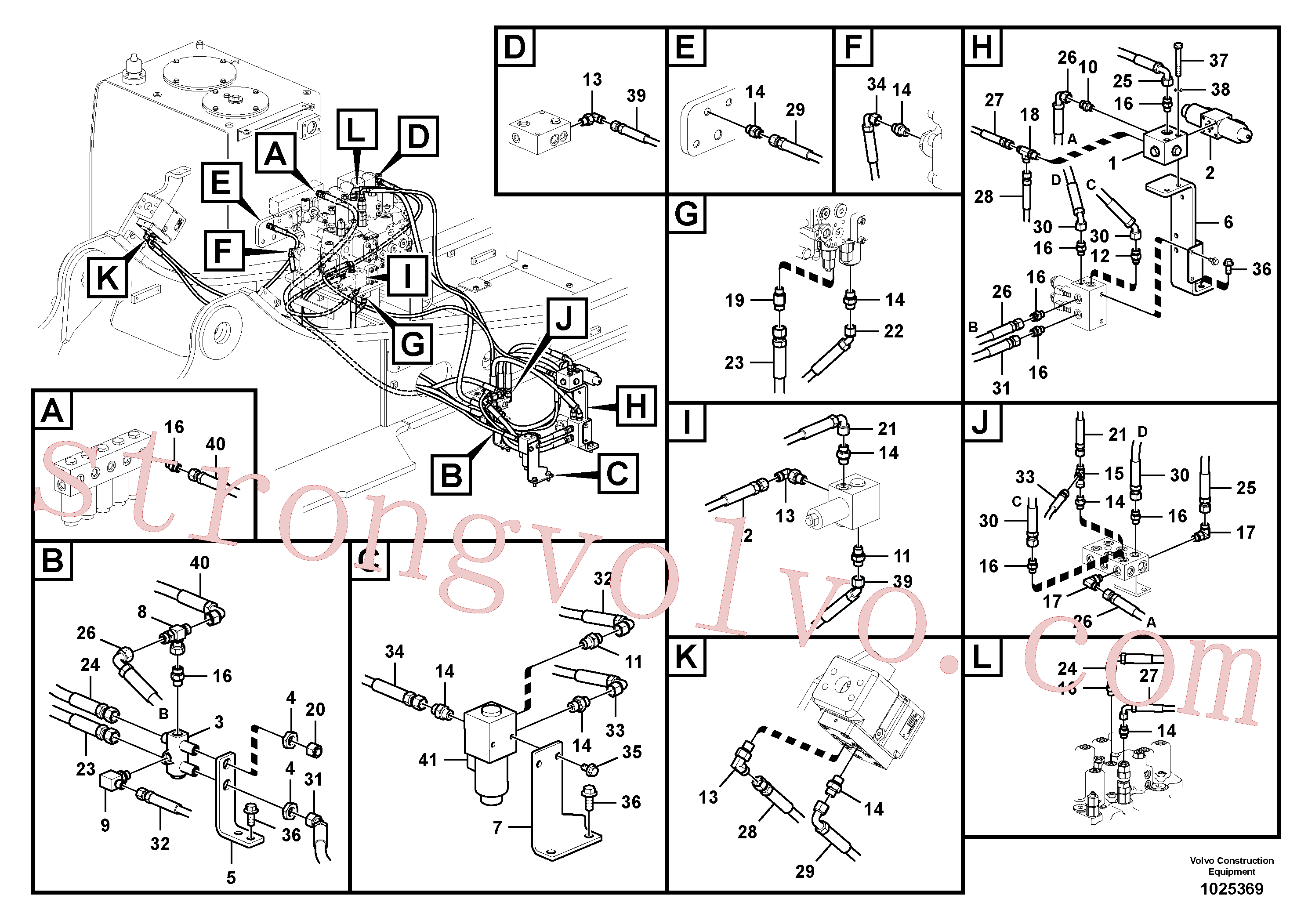 VOE938105 Volvo Hidráulica de serviço, martelo e cortador para fluxo da bomba principal, Sistema servomotor, martelo e corte(1025369 Montagem)
