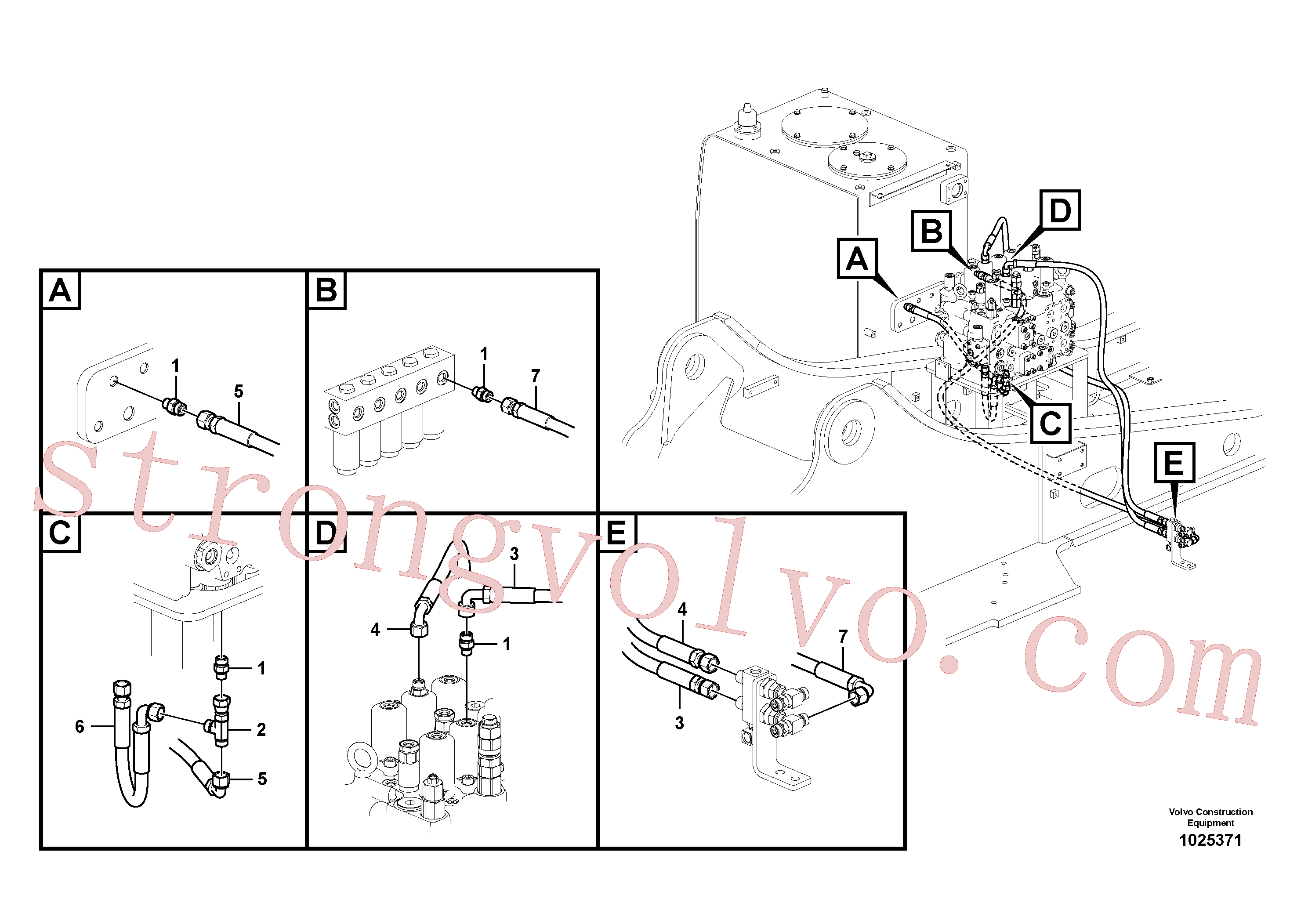 VOE936751 Volvo Hidráulica de serviço, martelo e cortador para fluxo da bomba principal, Sistema servomotor, martelo e corte(1025371 Montagem)