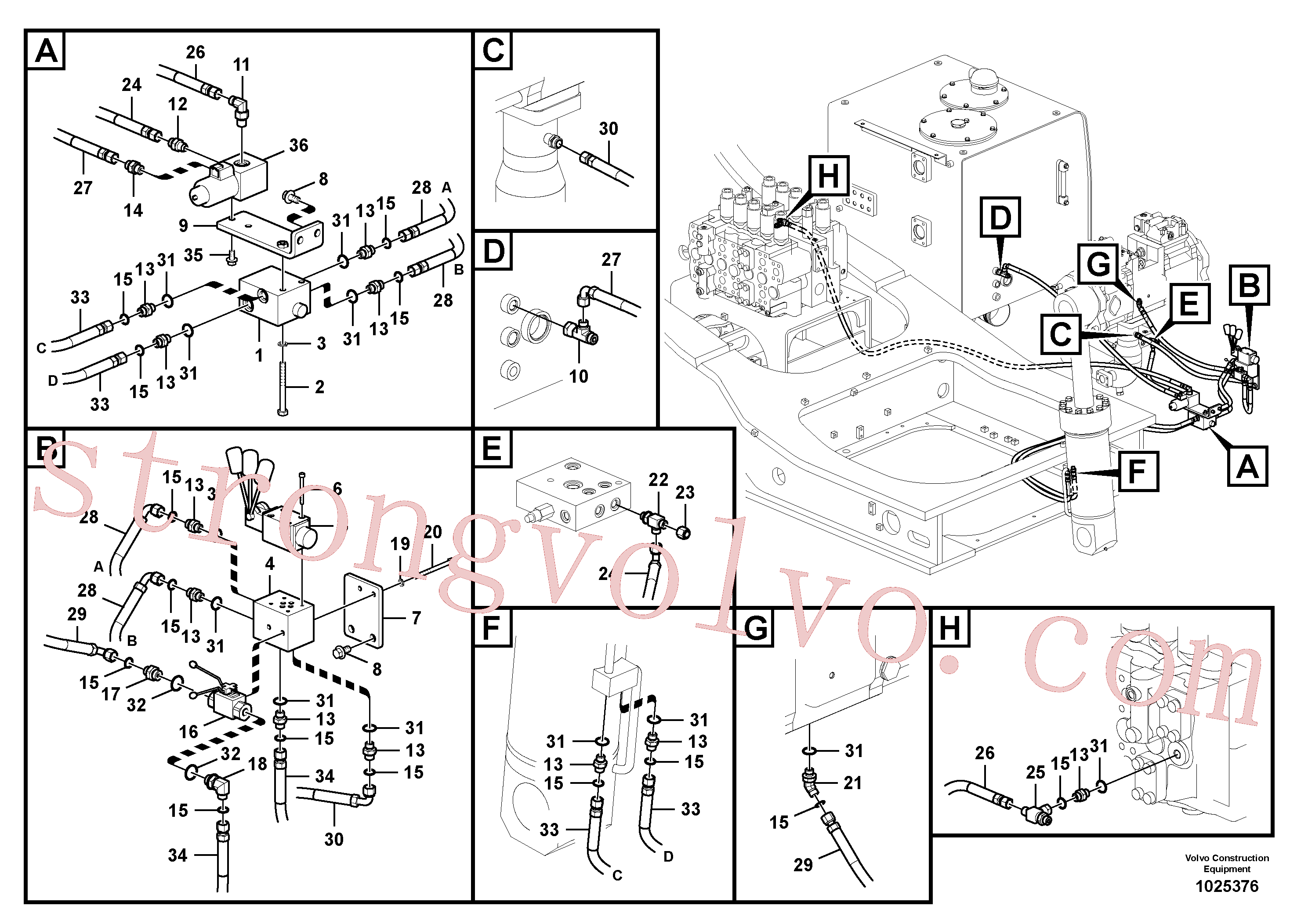 SA9011-20615 Volvo Sistema hidráulico de trabalho, remoção de contrapeso.(1025376 Montagem)