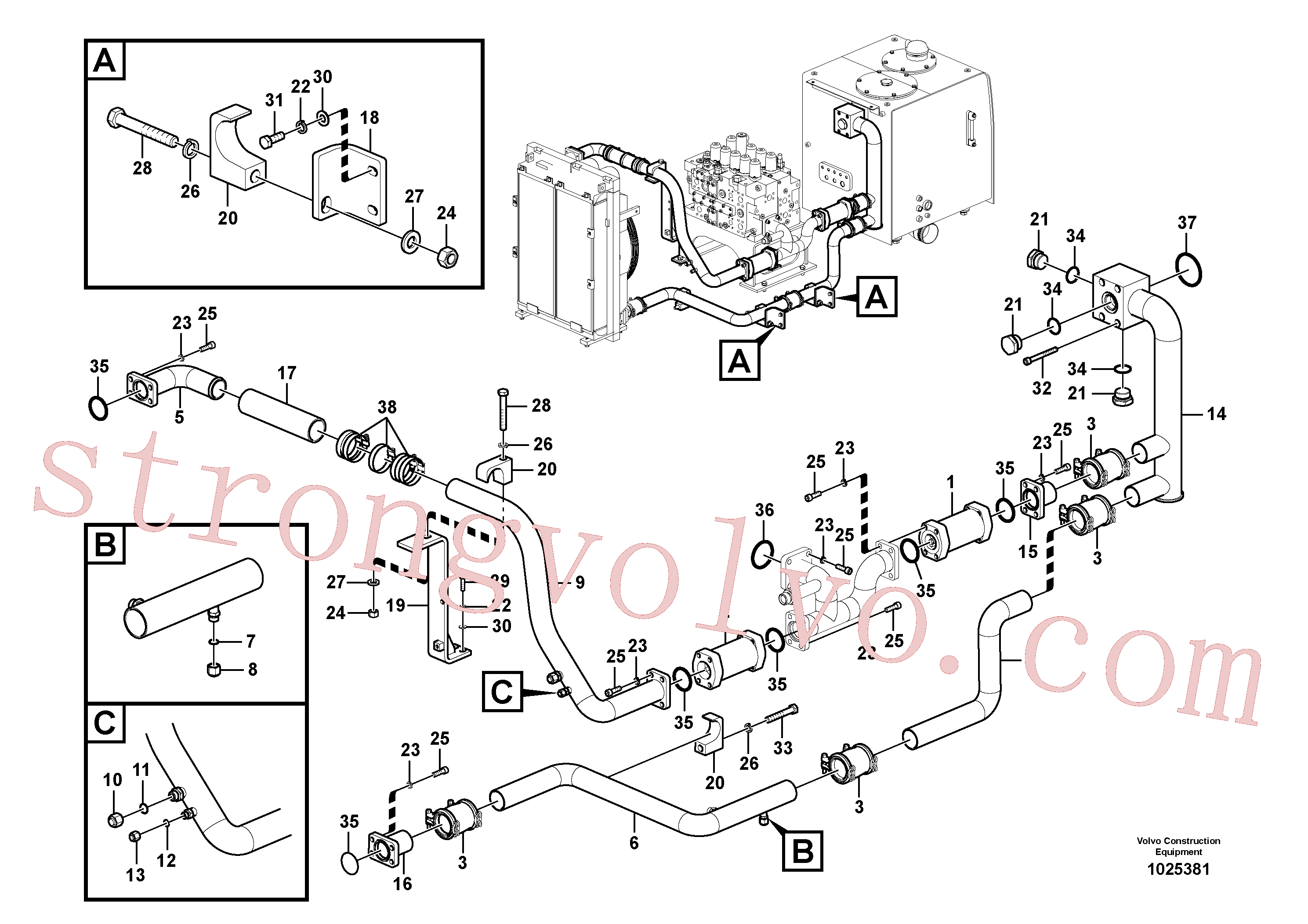 VOE935786 Volvo Sistema hidráulico, tanque hidráulico para o refrigerador de óleo hidráulico(1025381 Montagem)