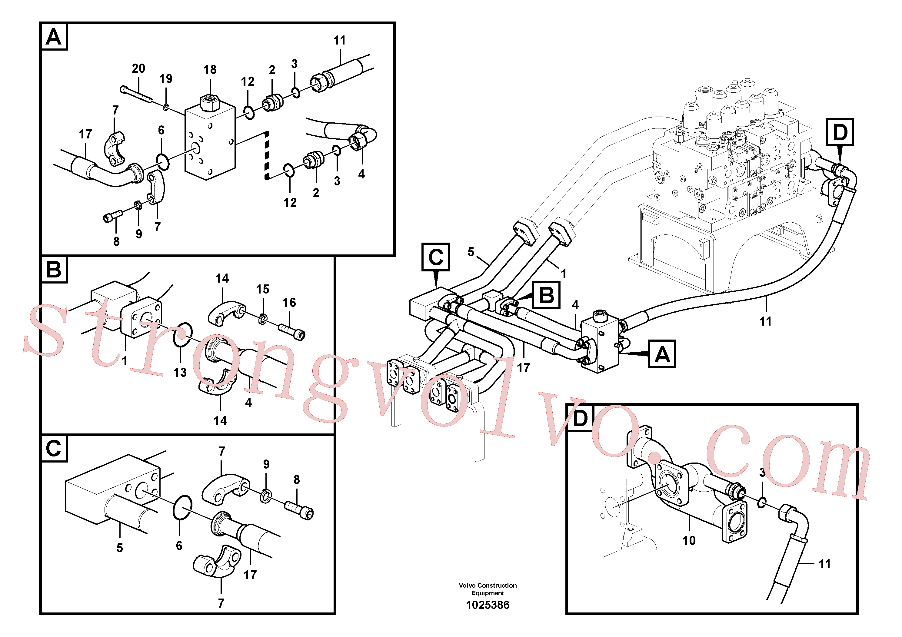 VOE14521374 Volvo Sistema hidráulico, válvula de comando da lança e articulação(1025386 Montagem)
