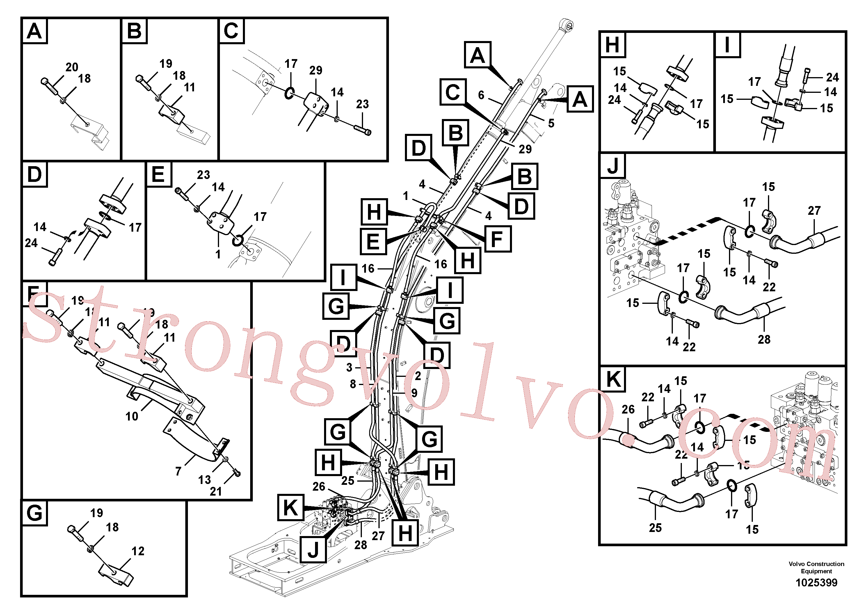 VOE14501866 Volvo Hidráulica de serviço, cilindro do braço de afundamento na lança.(1025399 Montagem)