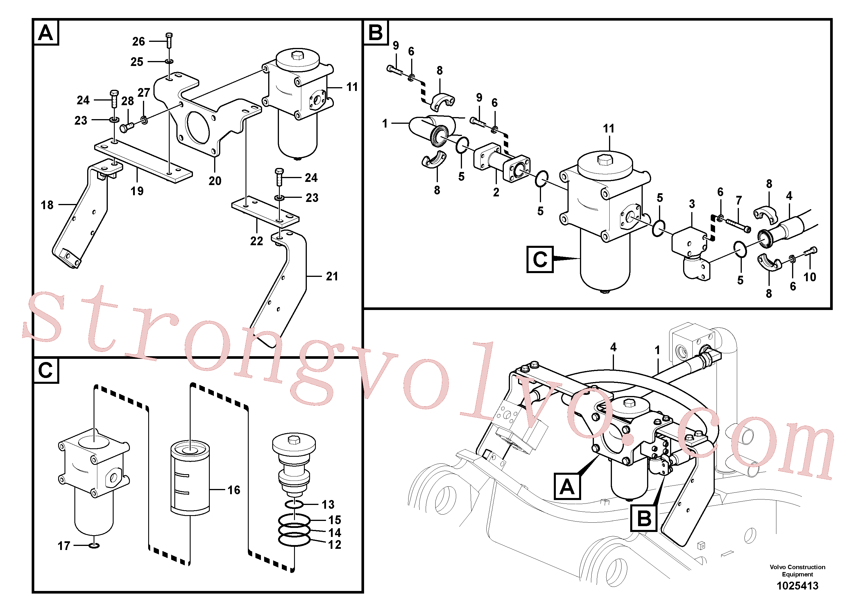 VOE14596732 Volvo Hidráulica de serviço, martelo e cortador para filtro de retorno(1025413 Montagem)