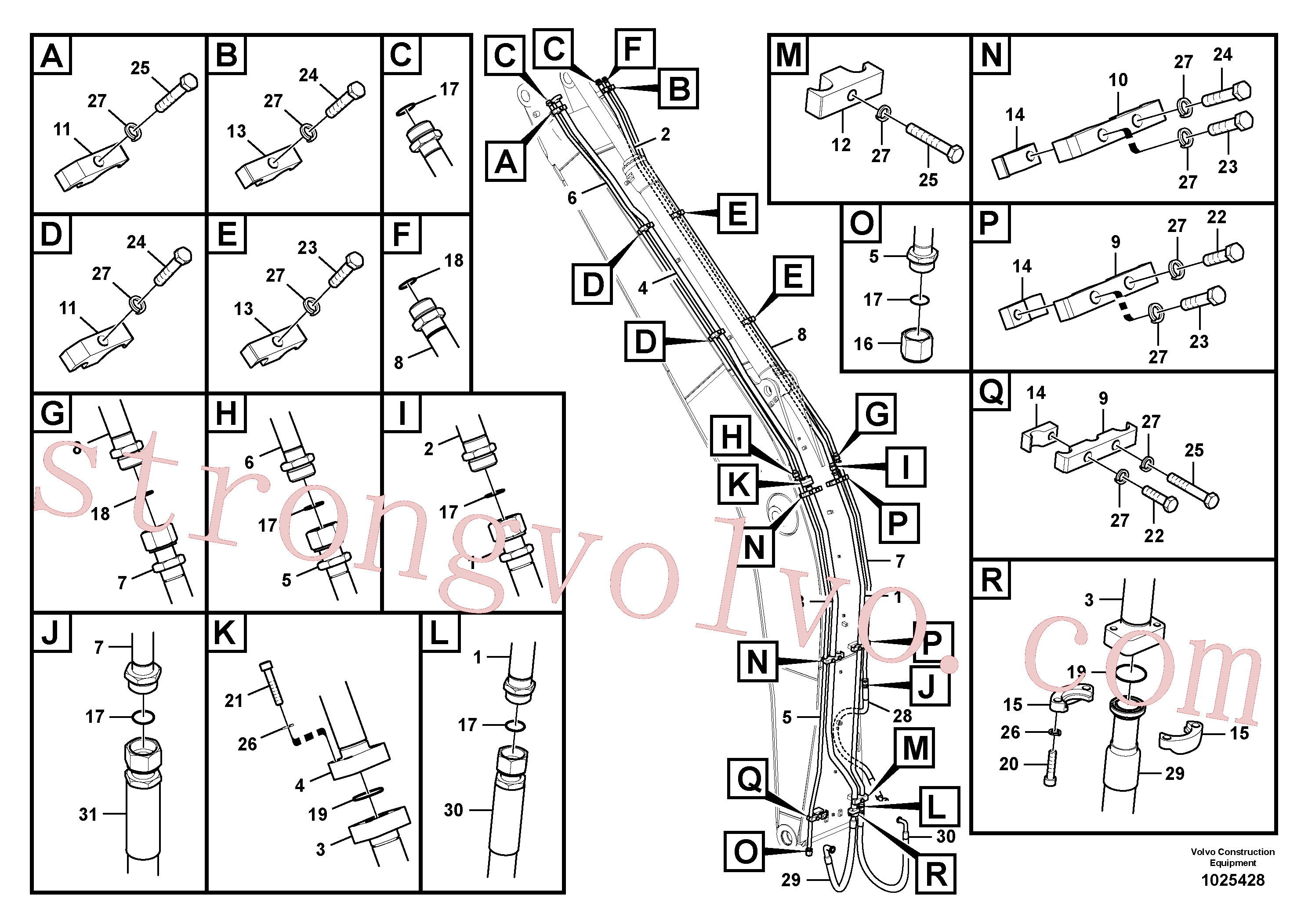 VOE14542290 Volvo Hidráulica de serviço, cilindro do braço de afundamento na lança.(1025428 Montagem)