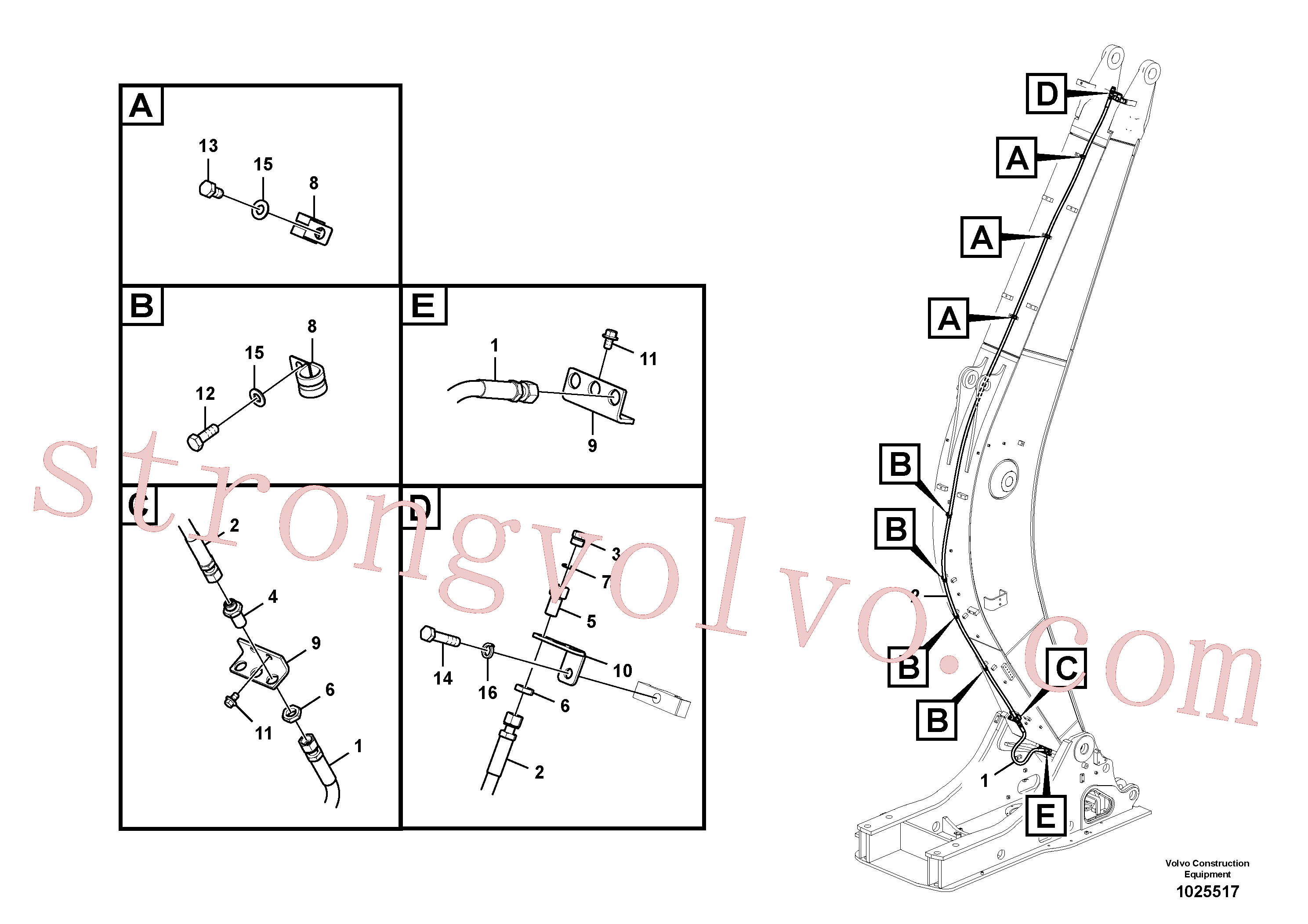 VOE938346 Volvo Hidráulica de serviço, fuga de óleo na lança(1025517 Montagem)