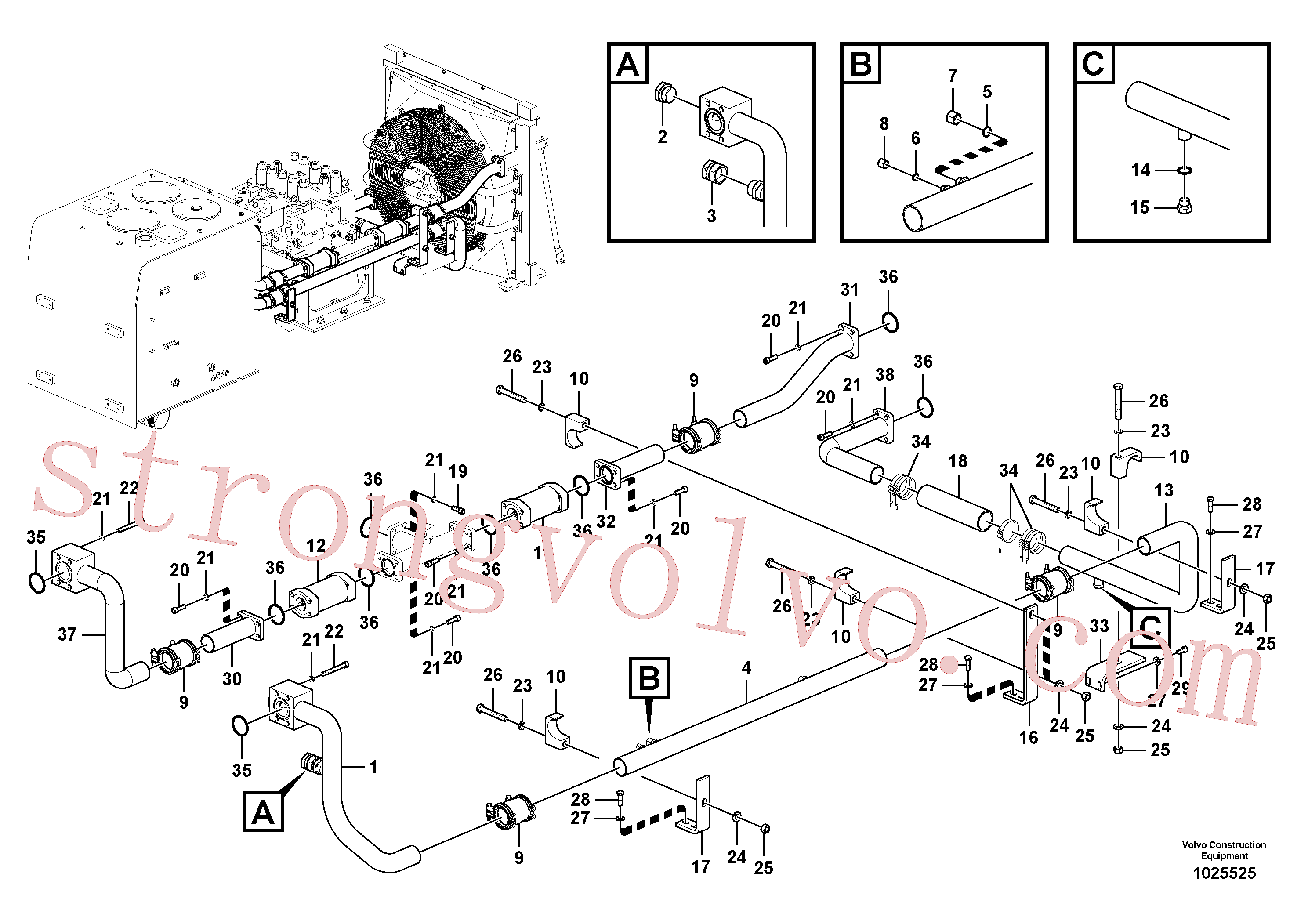 SA9411-92980 Volvo Sistema hidráulico, tanque hidráulico para o refrigerador de óleo hidráulico(1025525 Montagem)