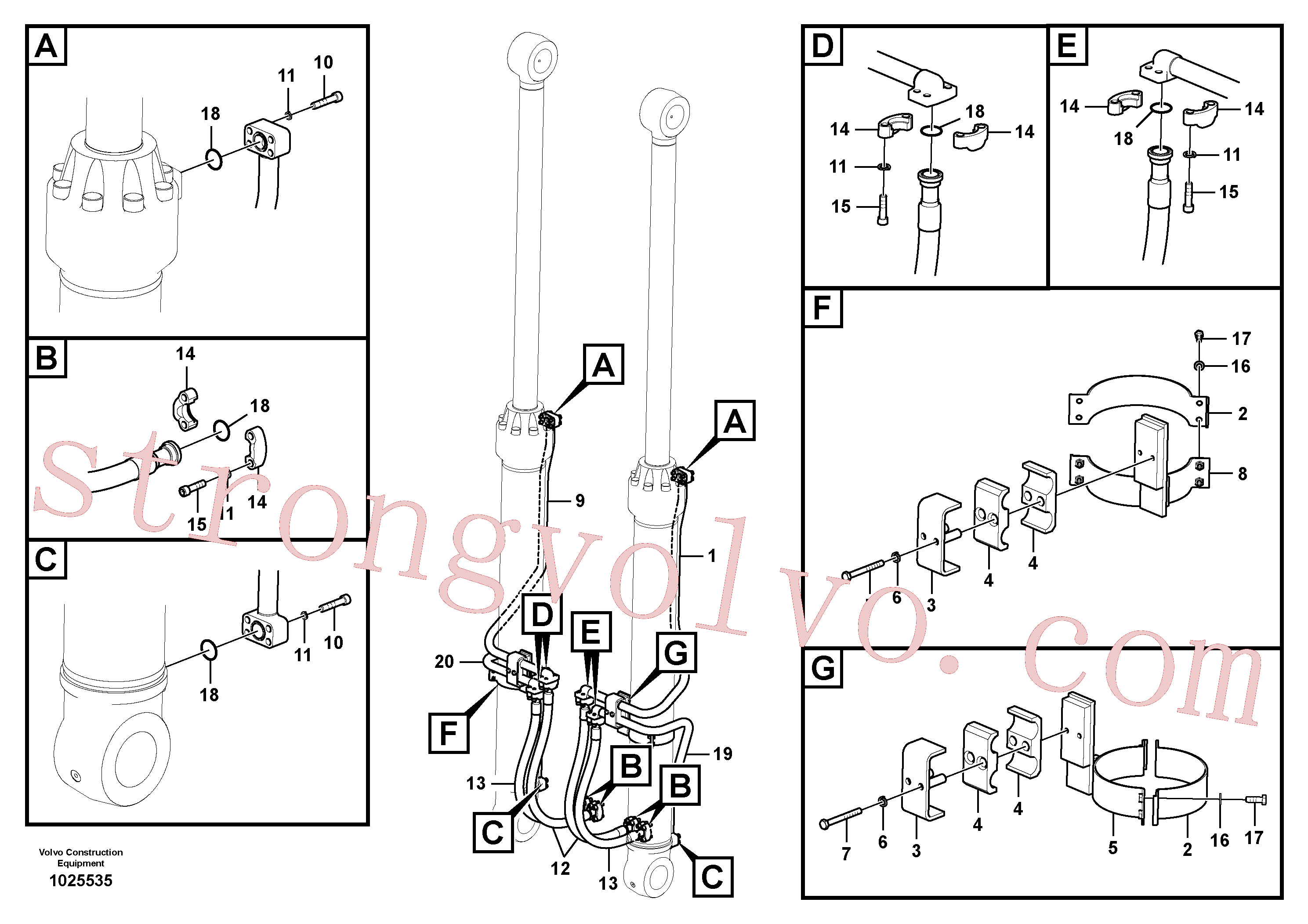 VOE936985 Volvo Hidráulica de serviço, cilindro da lança(1025535 Montagem)