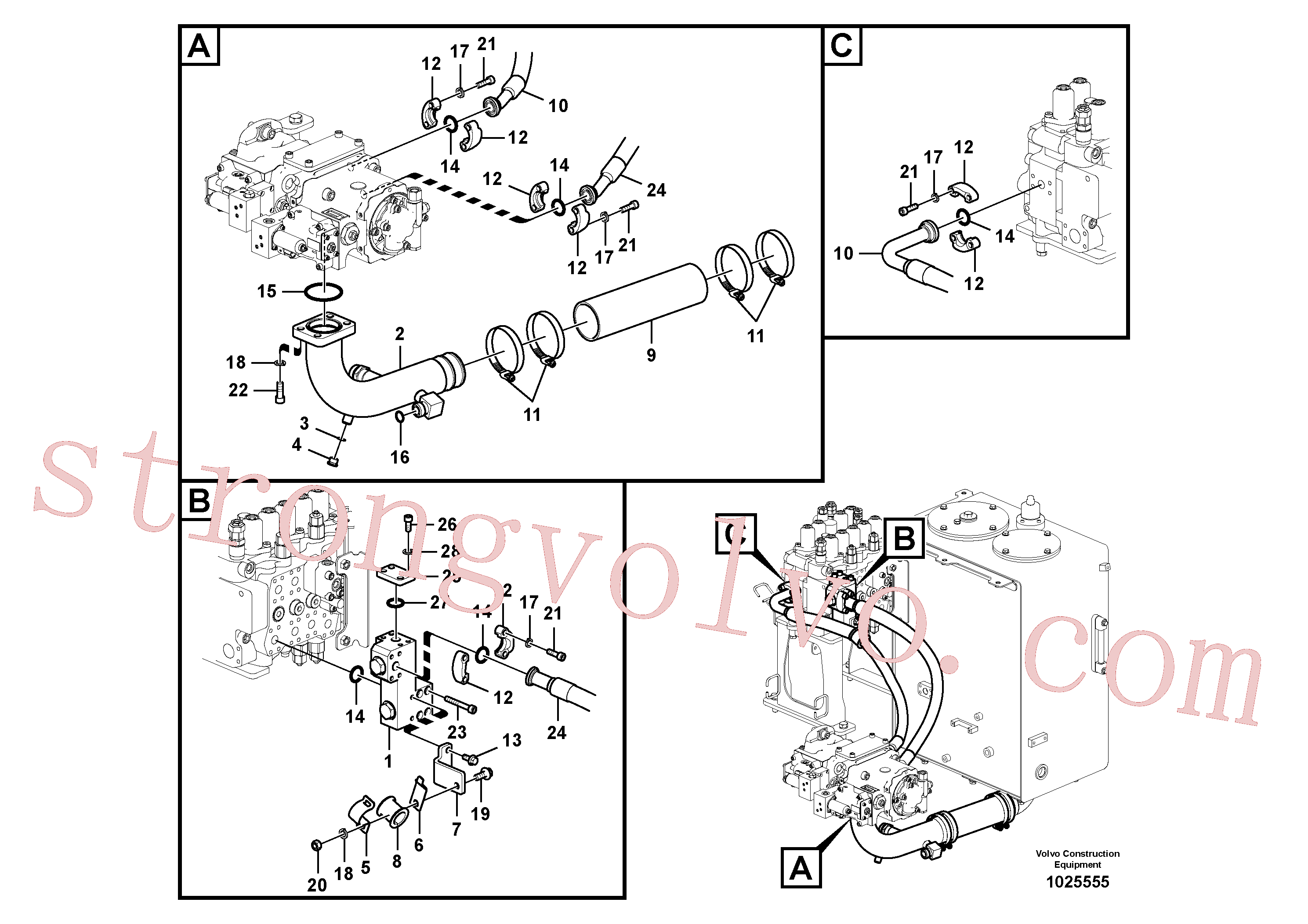 SA9512-02232 Volvo Sistema hidráulico, tanque hidráulico para a bomba hidráulica(1025555 Montagem)