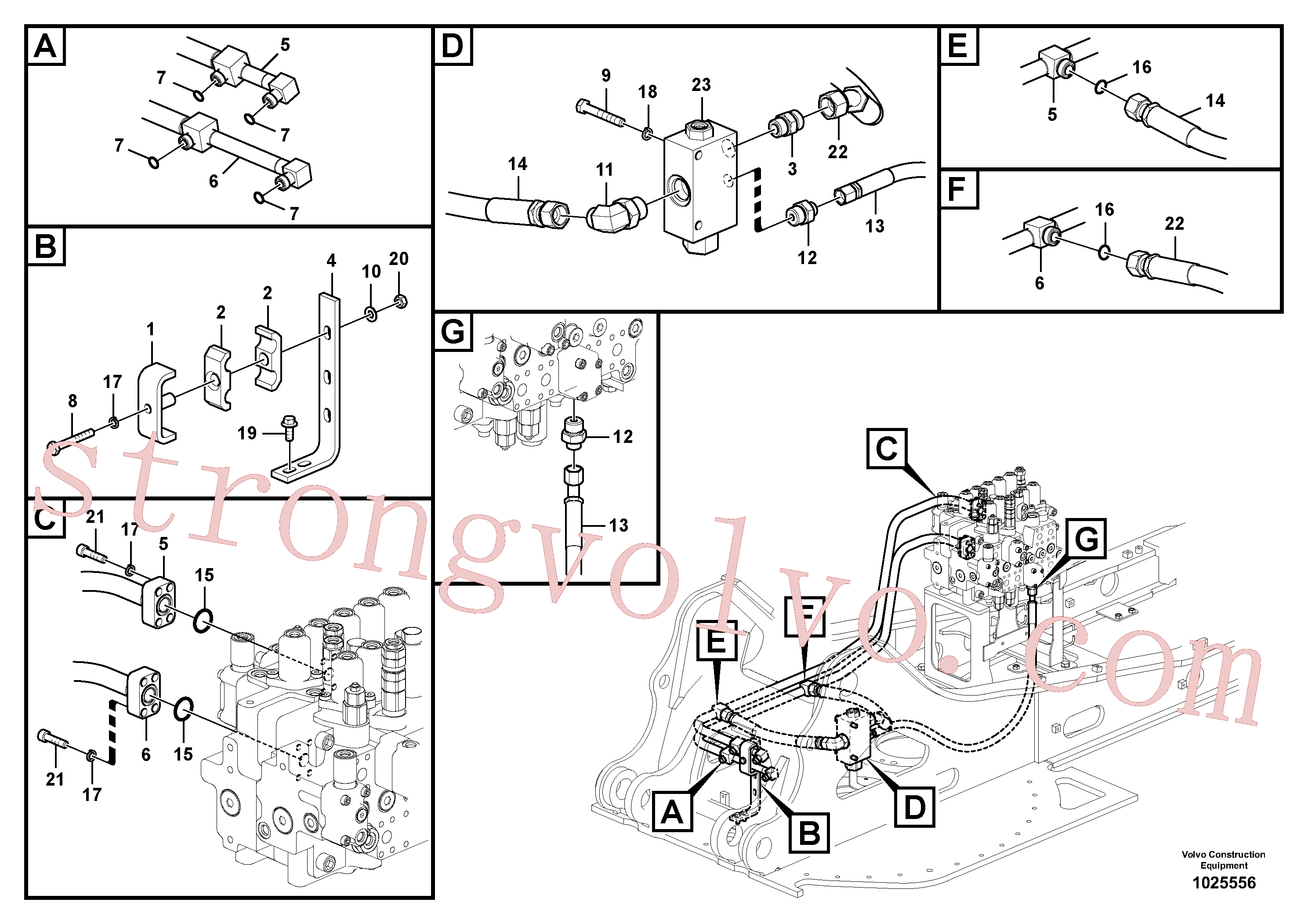 SA1142-03910 Volvo Sistema hidráulico, válvula de comando da lança e articulação(1025556 Montagem)