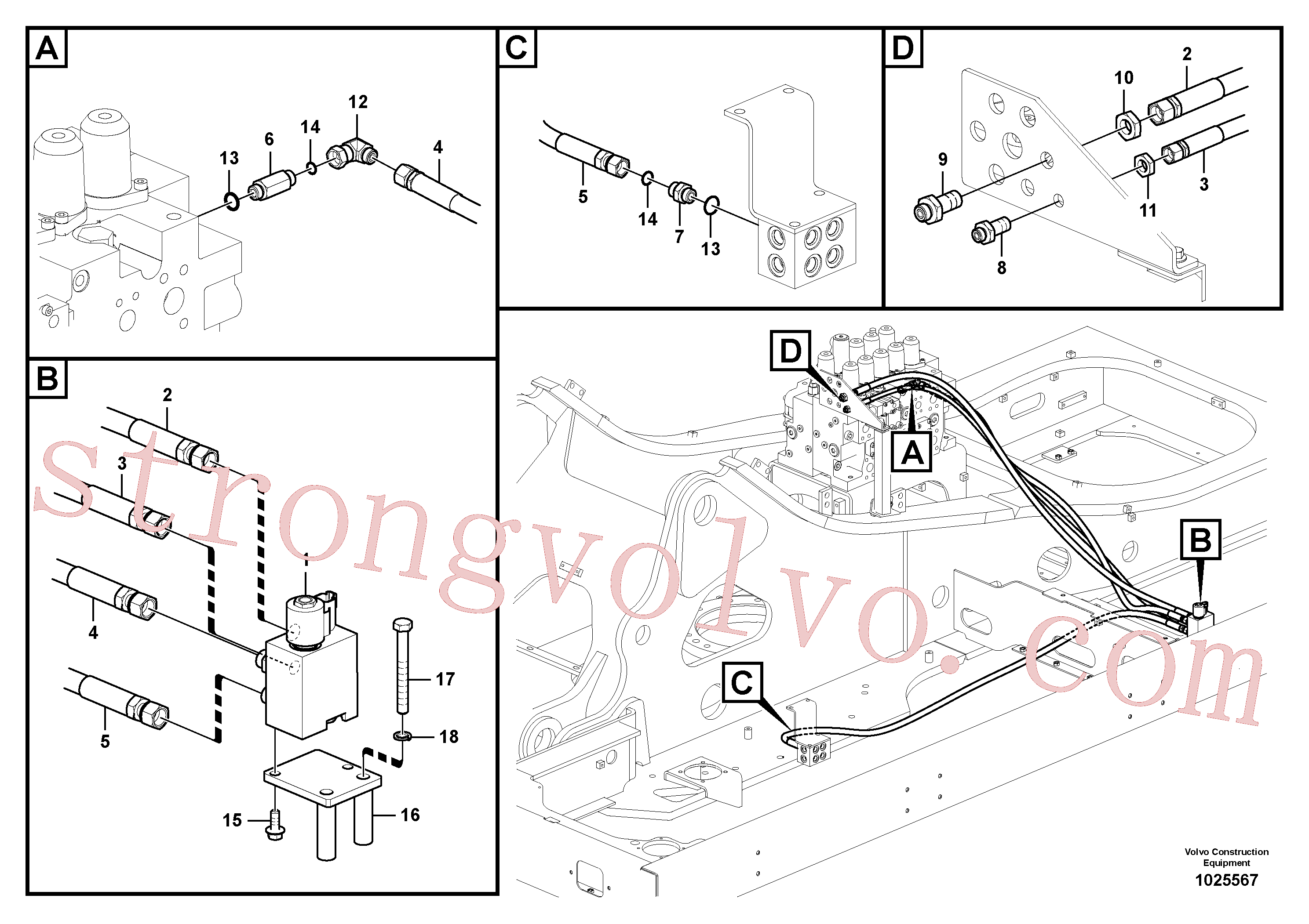 VOE936205 Volvo Hidráulica de serviço, encaixe rápido na estrutura superior(1025567 Montagem)