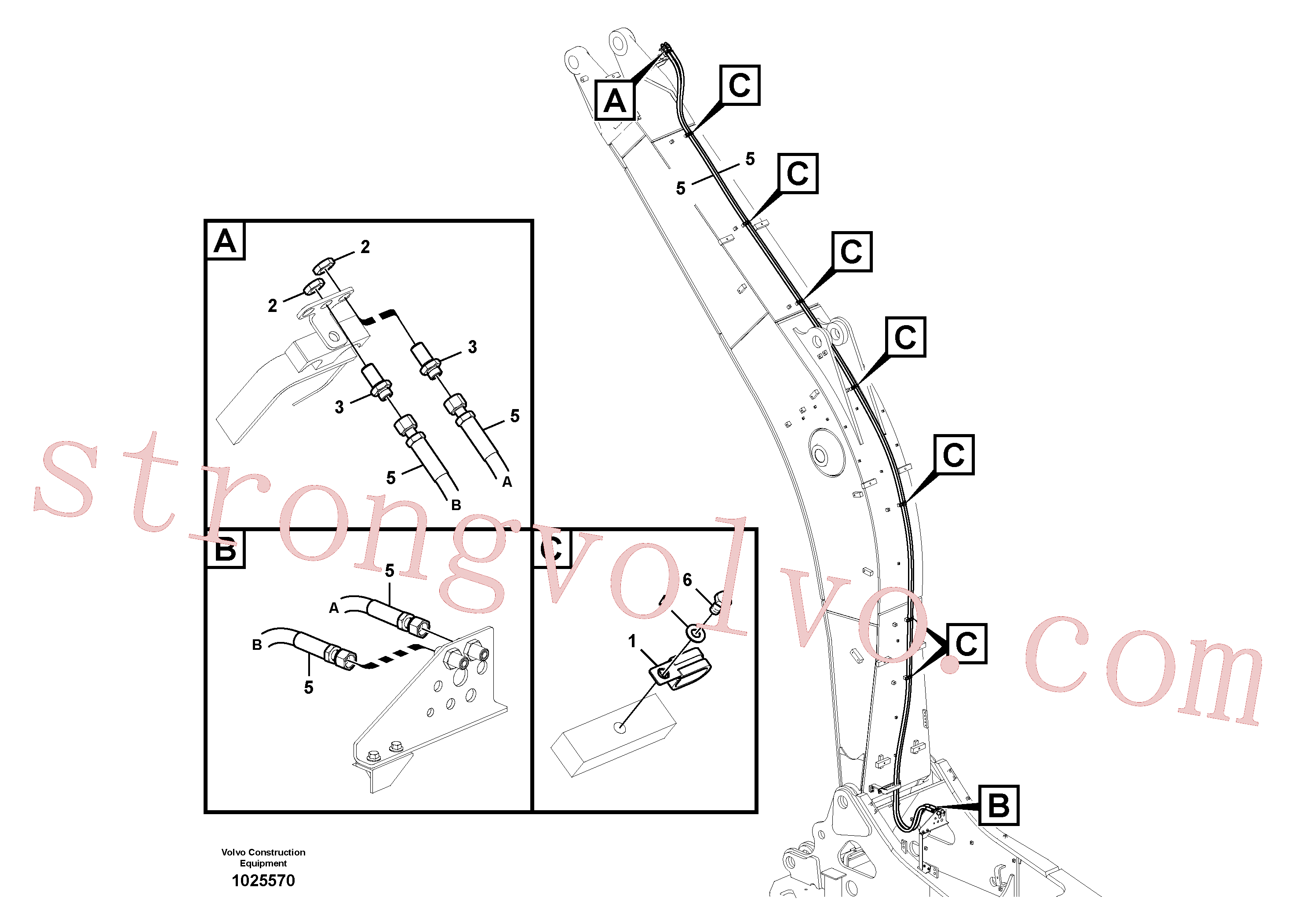 VOE15800360 Volvo Hidráulica de serviço, inclinação e rotor na lança(1025570 Montagem)