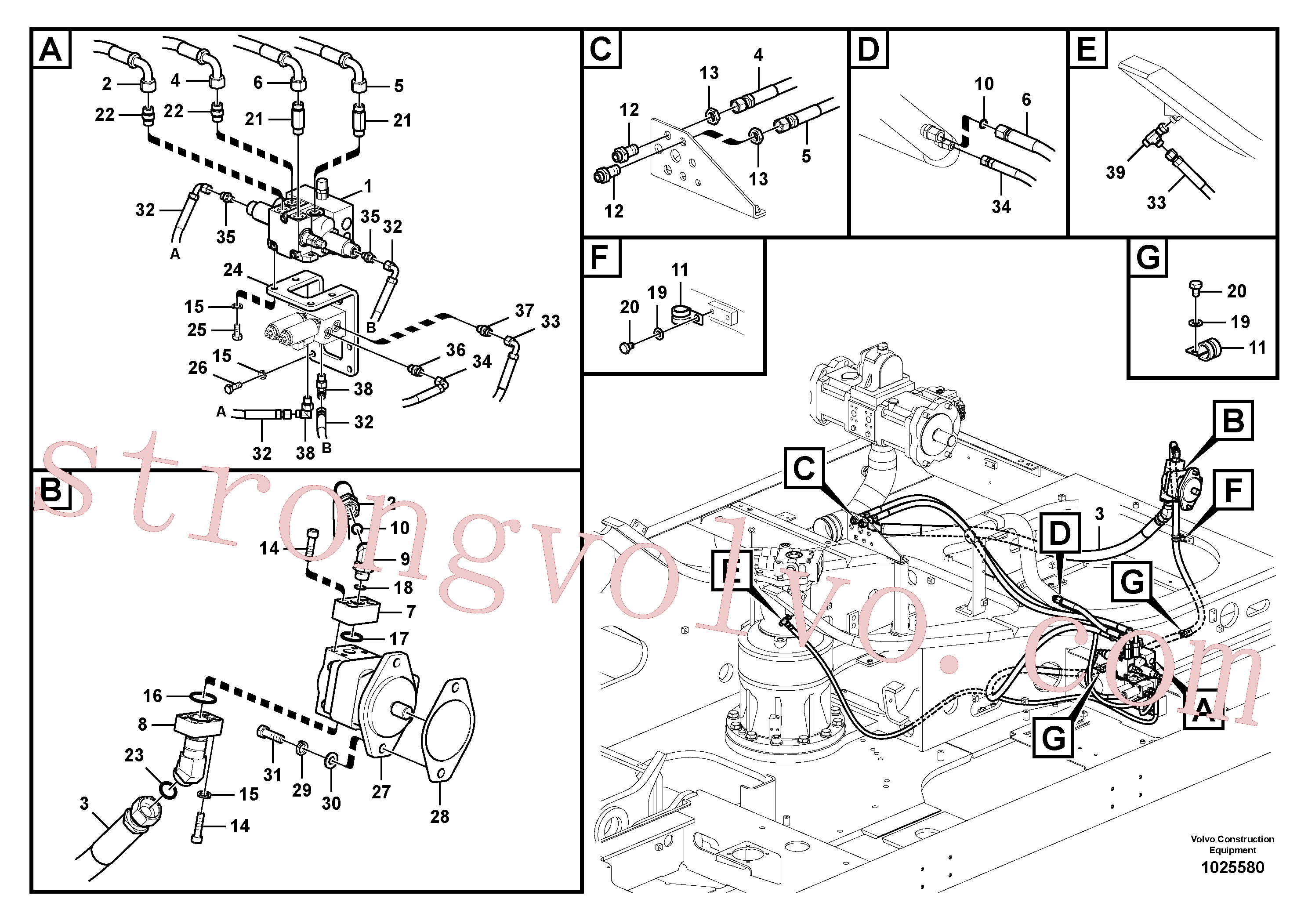 VOE14539466 Volvo Hidráulica de serviço, inclinação e rotor na estrutura superior(1025580 Montagem)