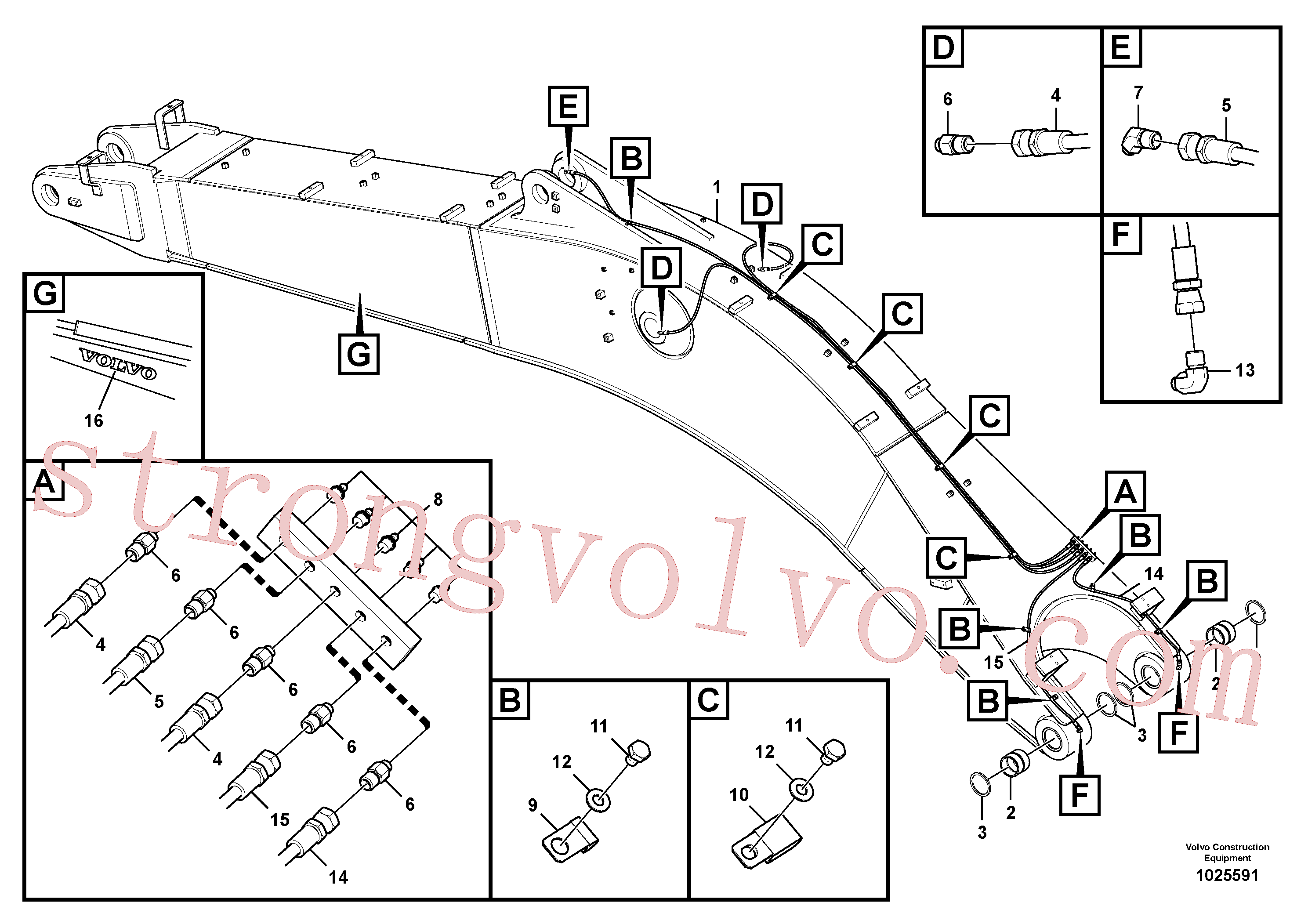 VOE14880674 Volvo Tubagem e lubrificação com massa da lança(1025591 Montagem)