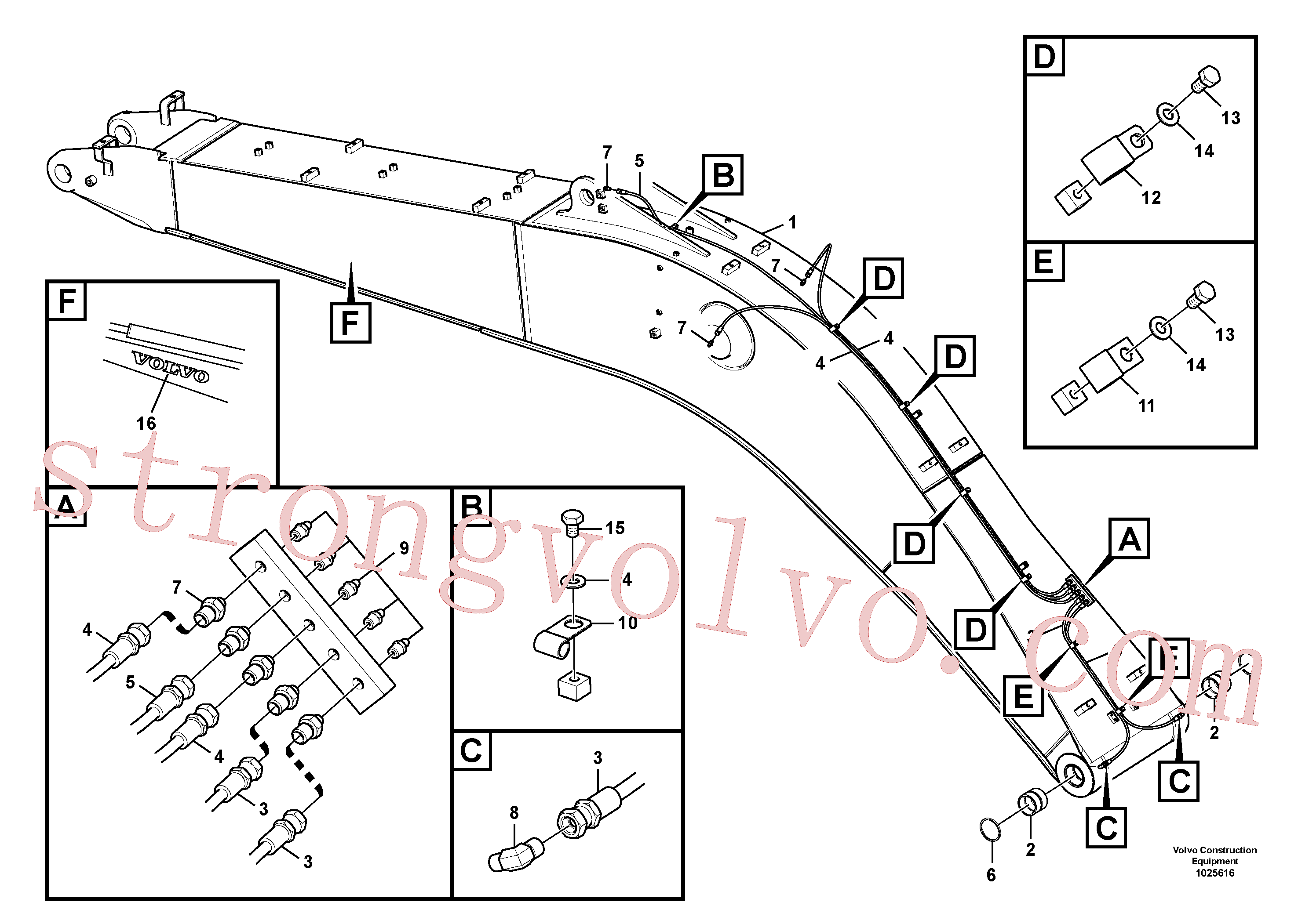 VOE14880664 Volvo Tubagem e lubrificação com massa da lança(1025616 Montagem)