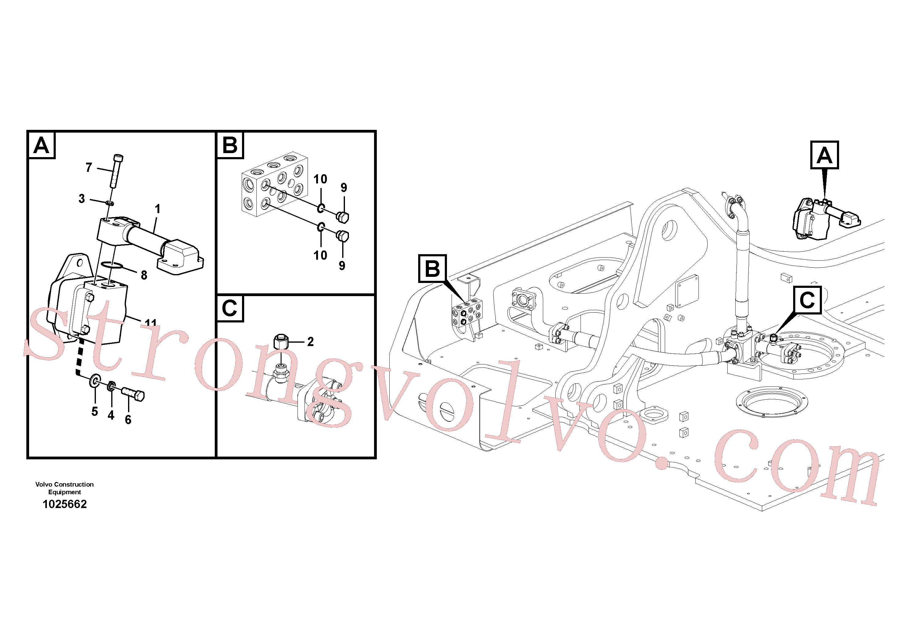 VOE984349 Volvo Sistema hidráulico, sistema refrigerante do óleo, Sistema hidráulico, suporte da bomba refrigerante do óleo(1025662 Montagem)