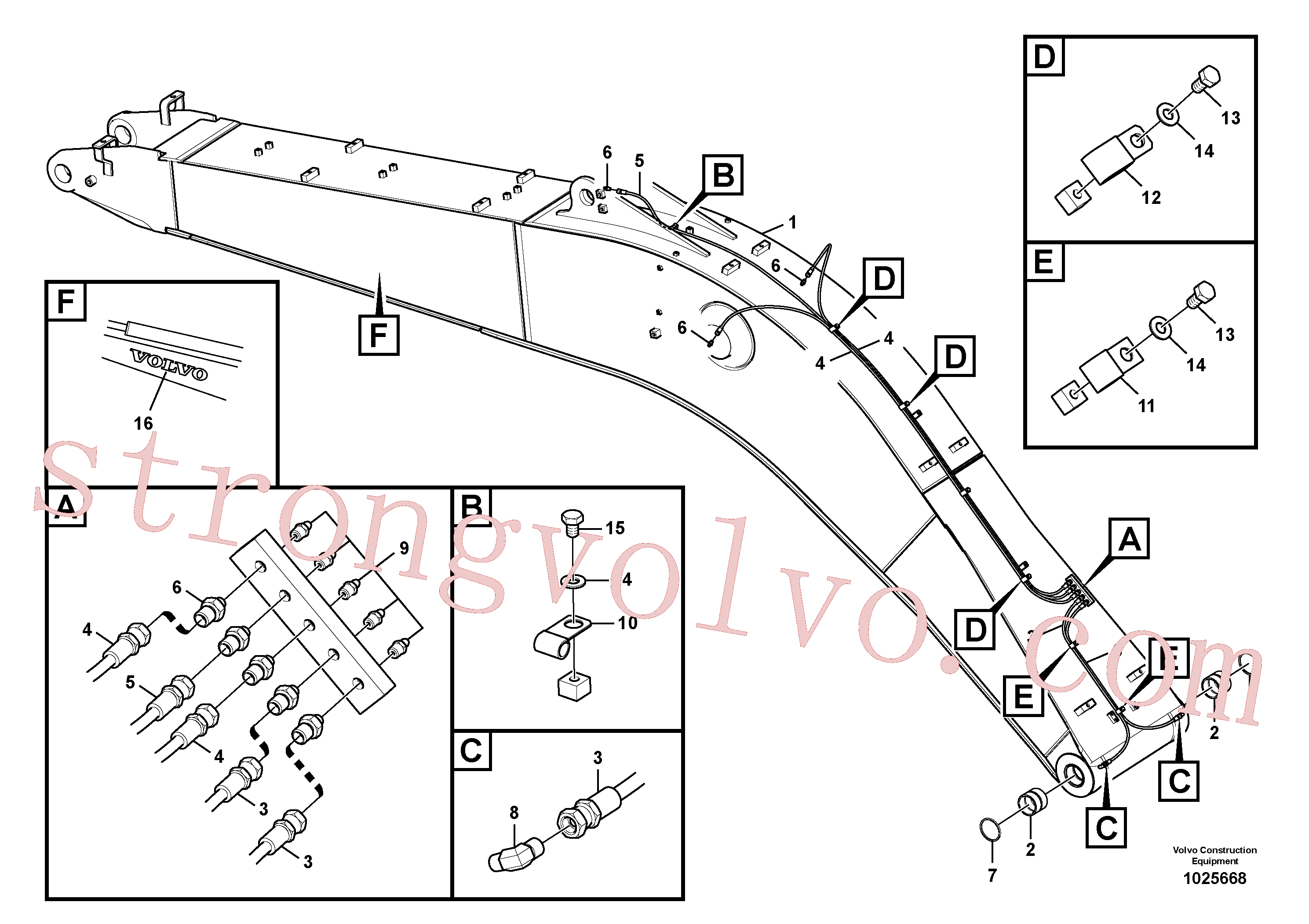 VOE14880661 Volvo Tubagem e lubrificação com massa da lança(1025668 Montagem)