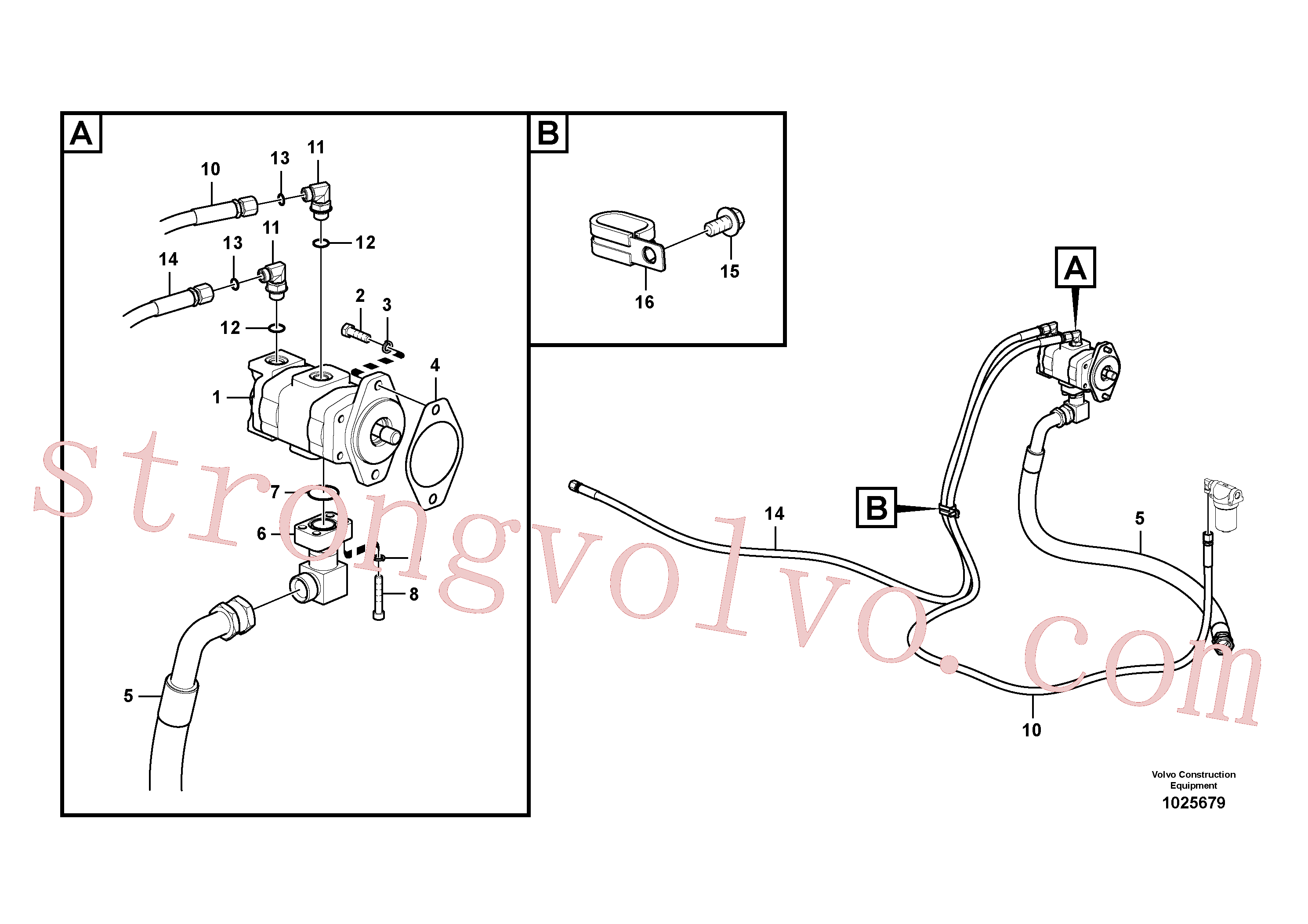 SA9453-07231 Volvo Sistema hidráulico, suporte da bomba refrigerante do óleo(1025679 Montagem)