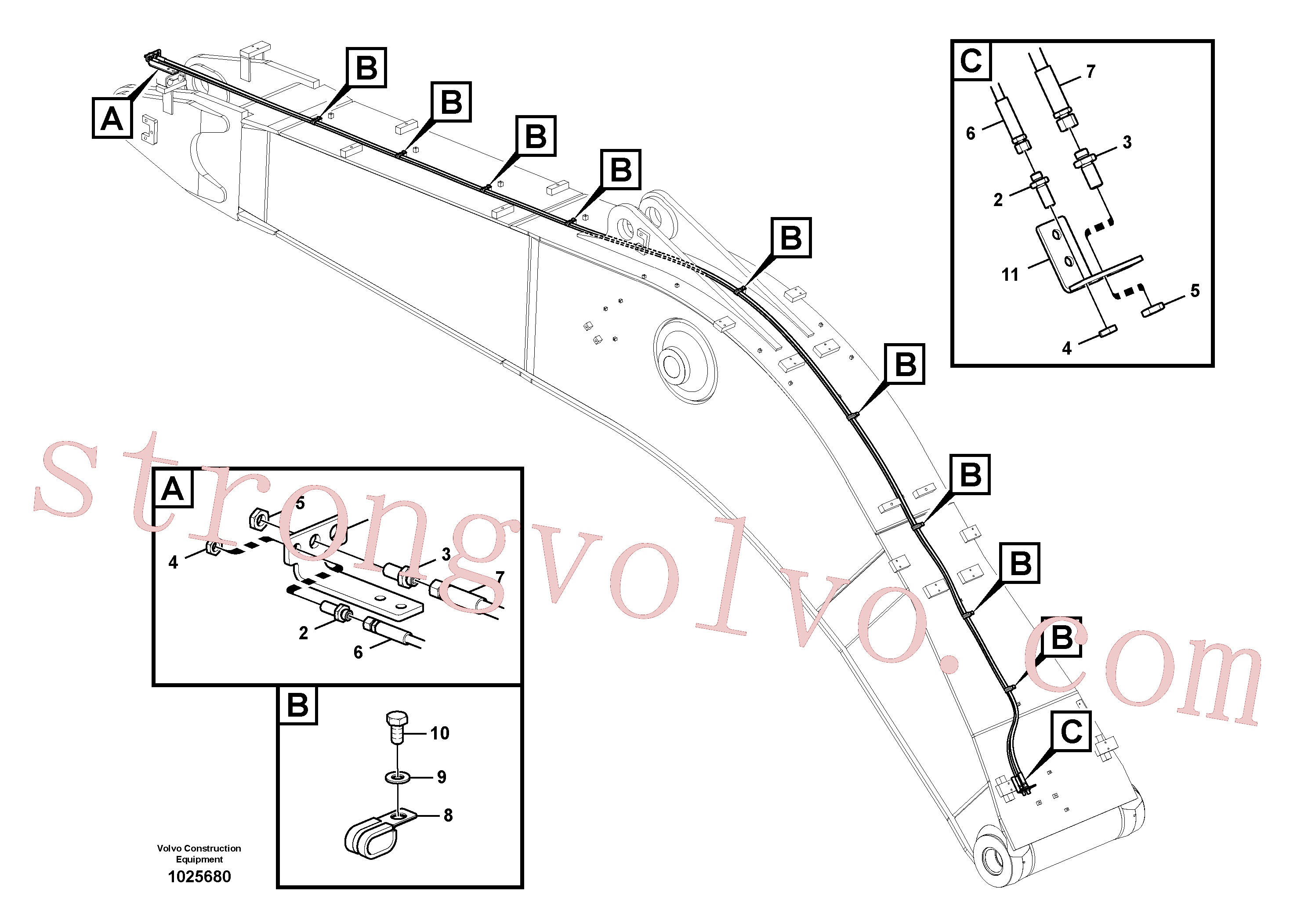 VOE14546438 Volvo Hidráulica de serviço, encaixe rápido na lança, Hidráulica de serviço, inclinação e rotor na lança(1025680 Montagem)