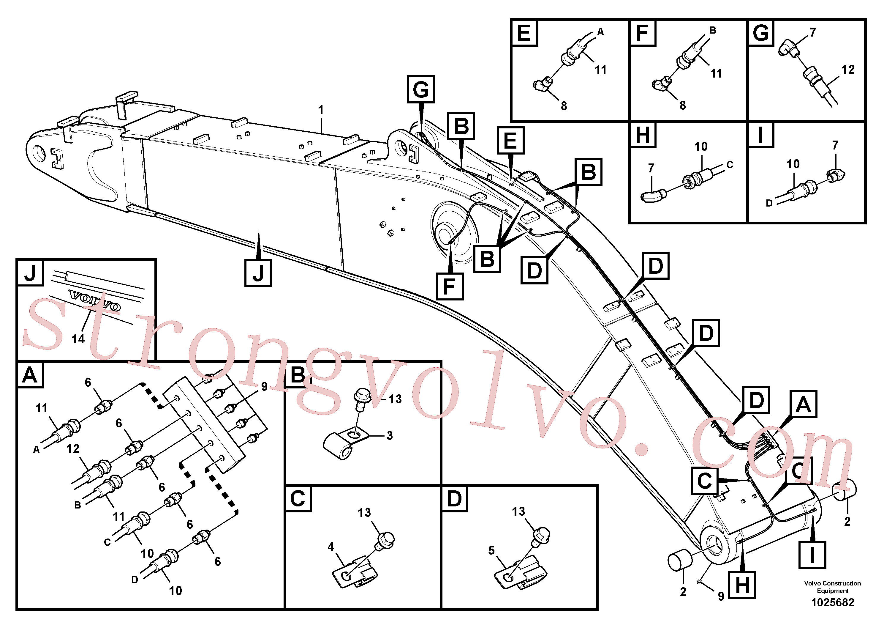 VOE14522501 Volvo Tubagem e lubrificação com massa da lança(1025682 Montagem)