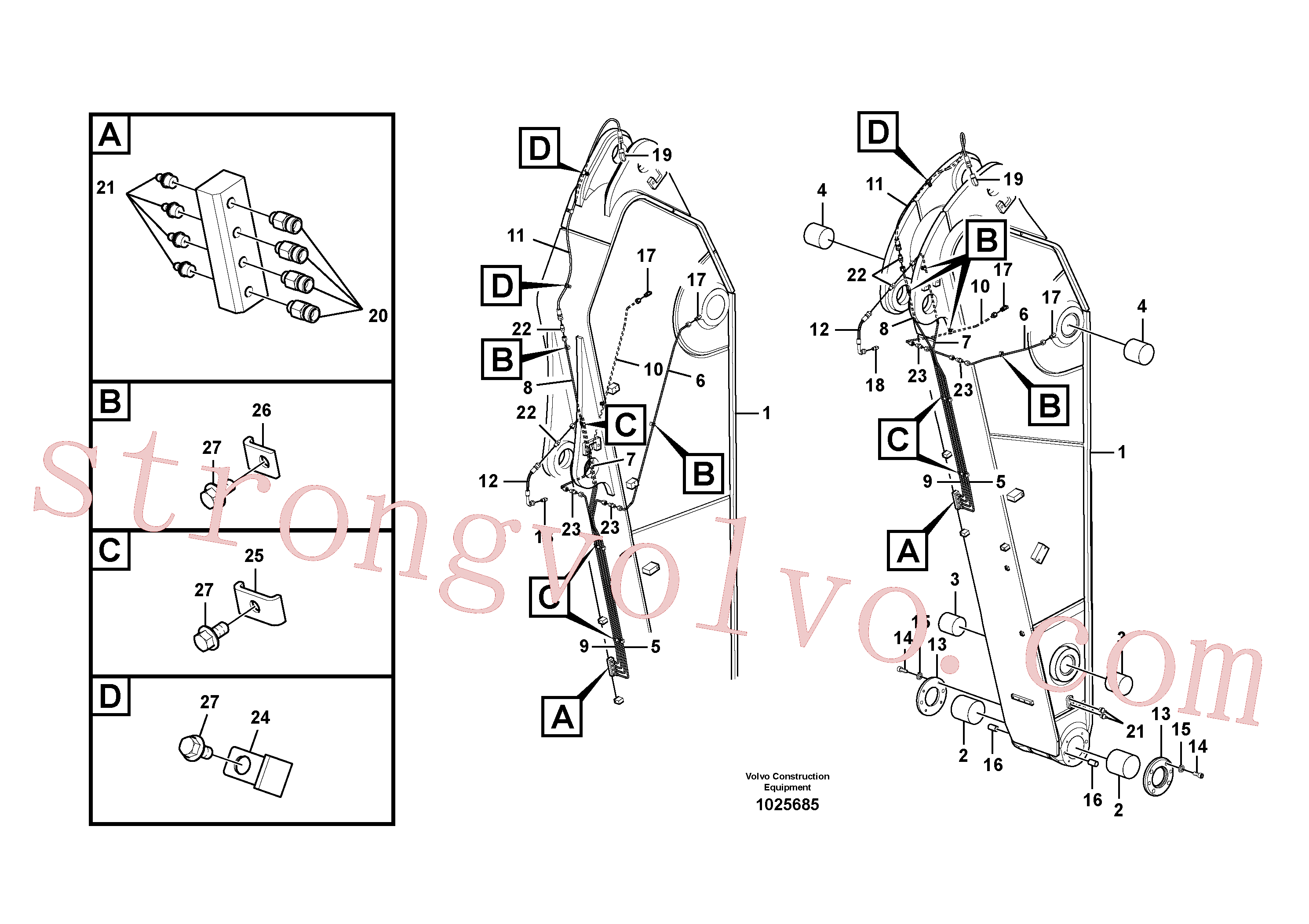 VOE14541571 Volvo Tubagem de massa e do braço de afundamento com sede da tubagem, Tirantes à haste de ligação(1025685 Montagem)