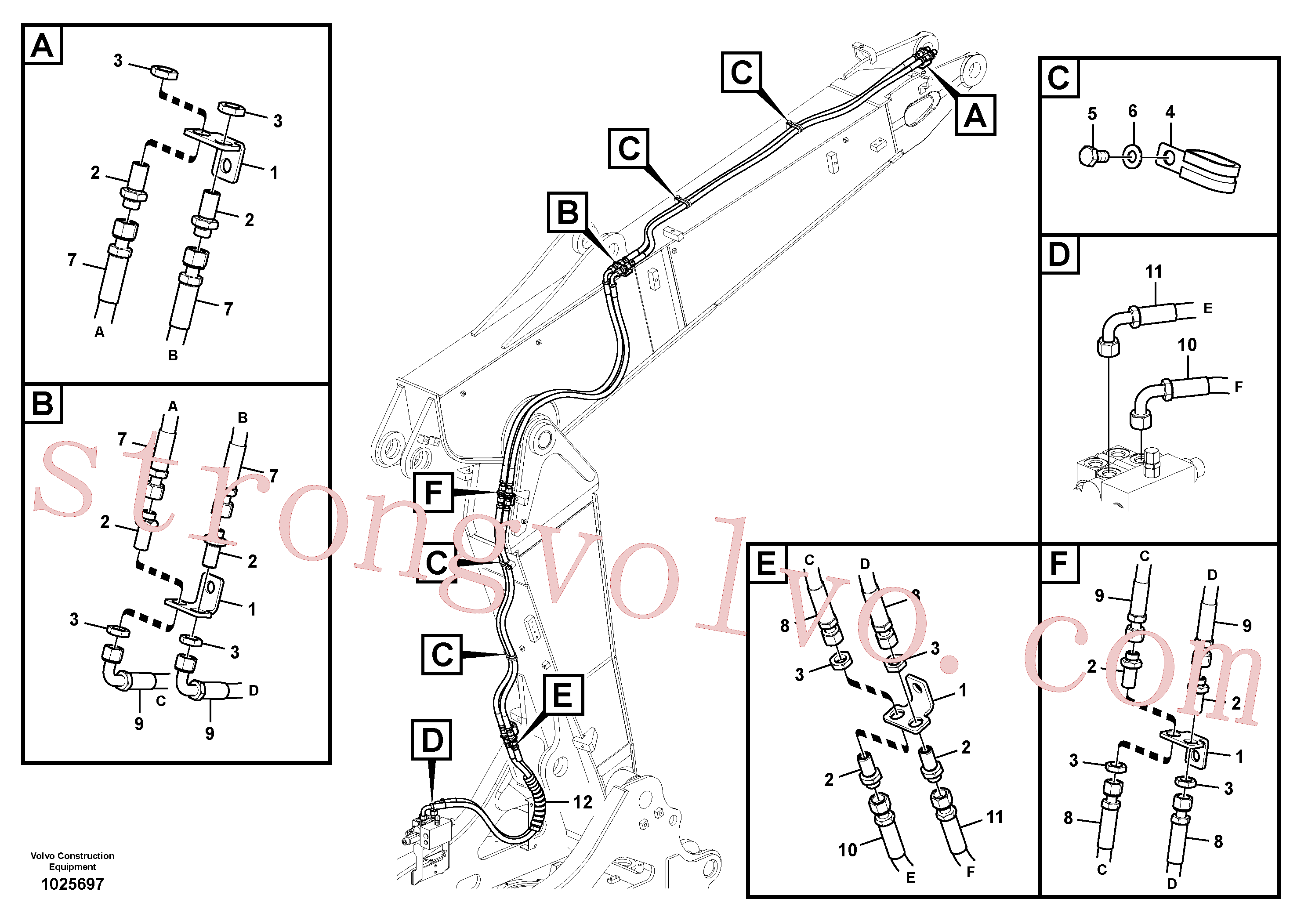 SA992040 Volvo Hidráulica de serviço, inclinação e rotor na lança ajustável(1025697 Montagem)