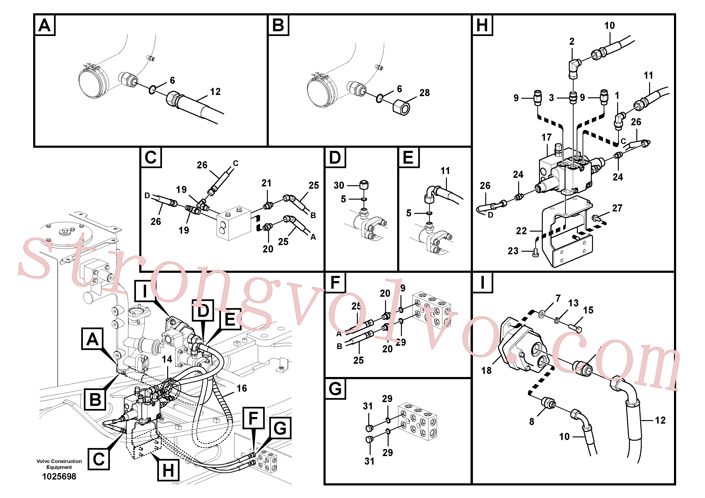 VOE937991 Volvo Hidráulica de serviço, inclinação e rotor na estrutura superior(1025698 Montagem)