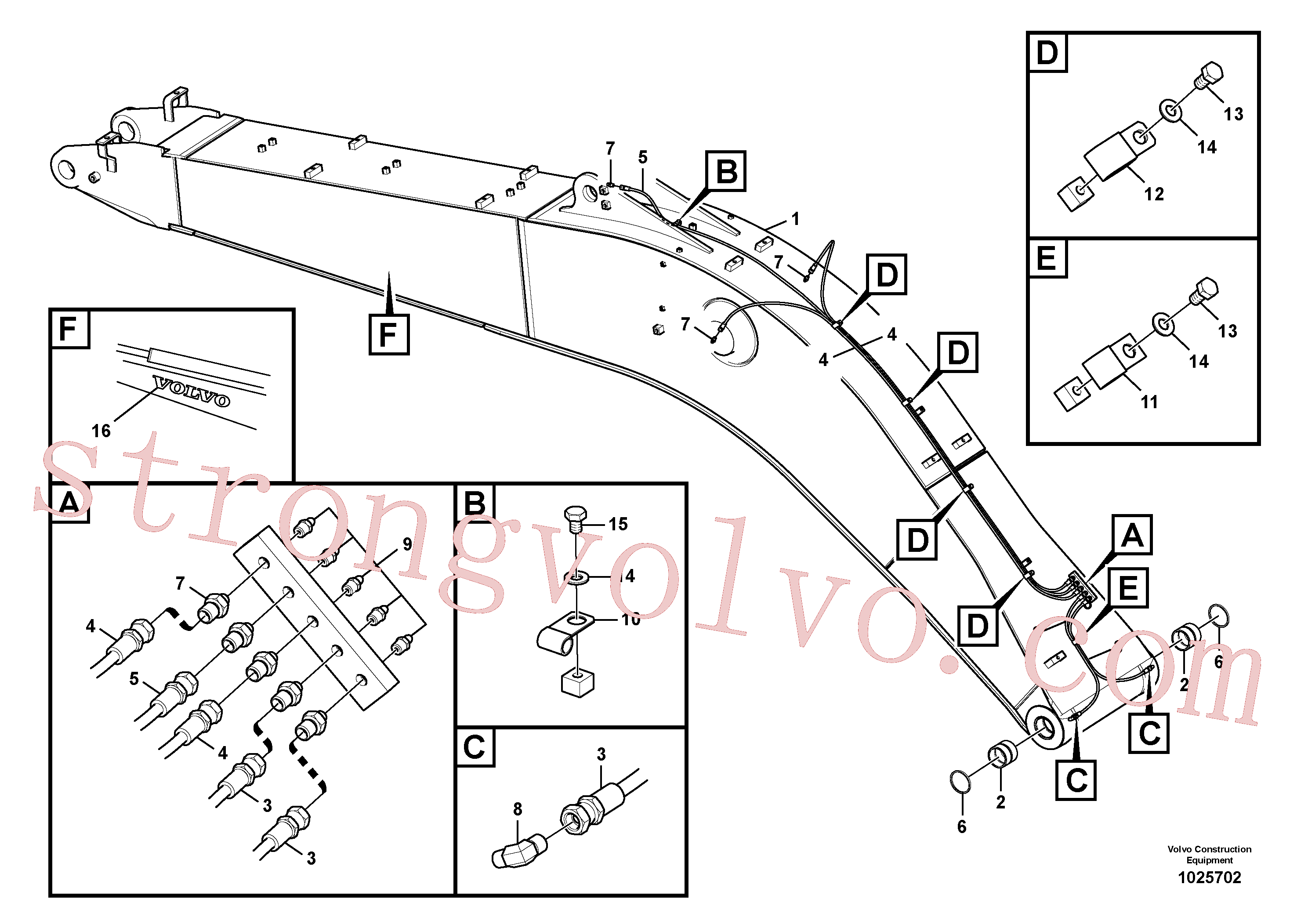 SA9482-02146 Volvo Tubagem e lubrificação com massa da lança(1025702 Montagem)
