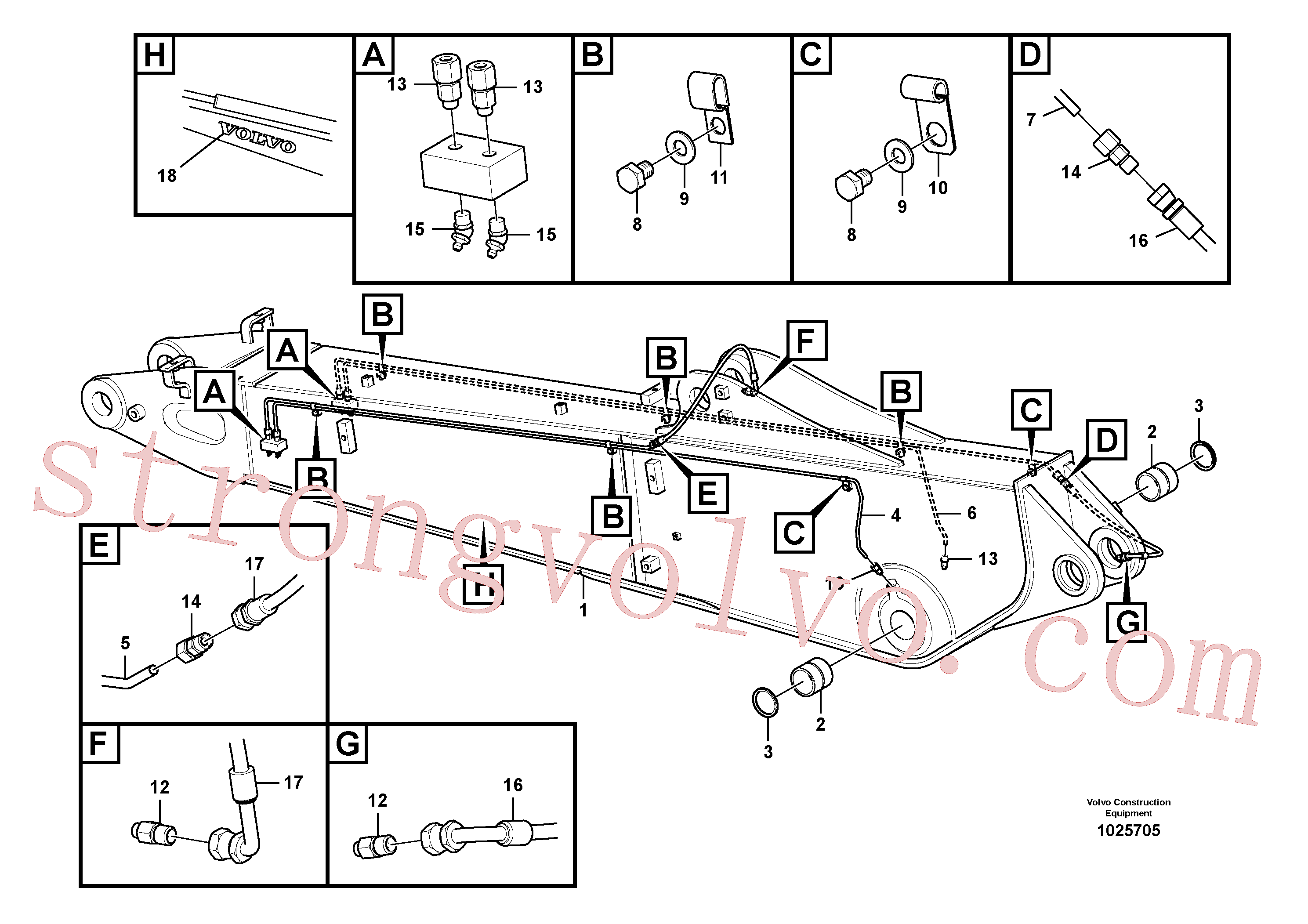 VOE14514443 Volvo Lança e tubagem de massa lubrificante, ajustável 2ª(1025705 Montagem)