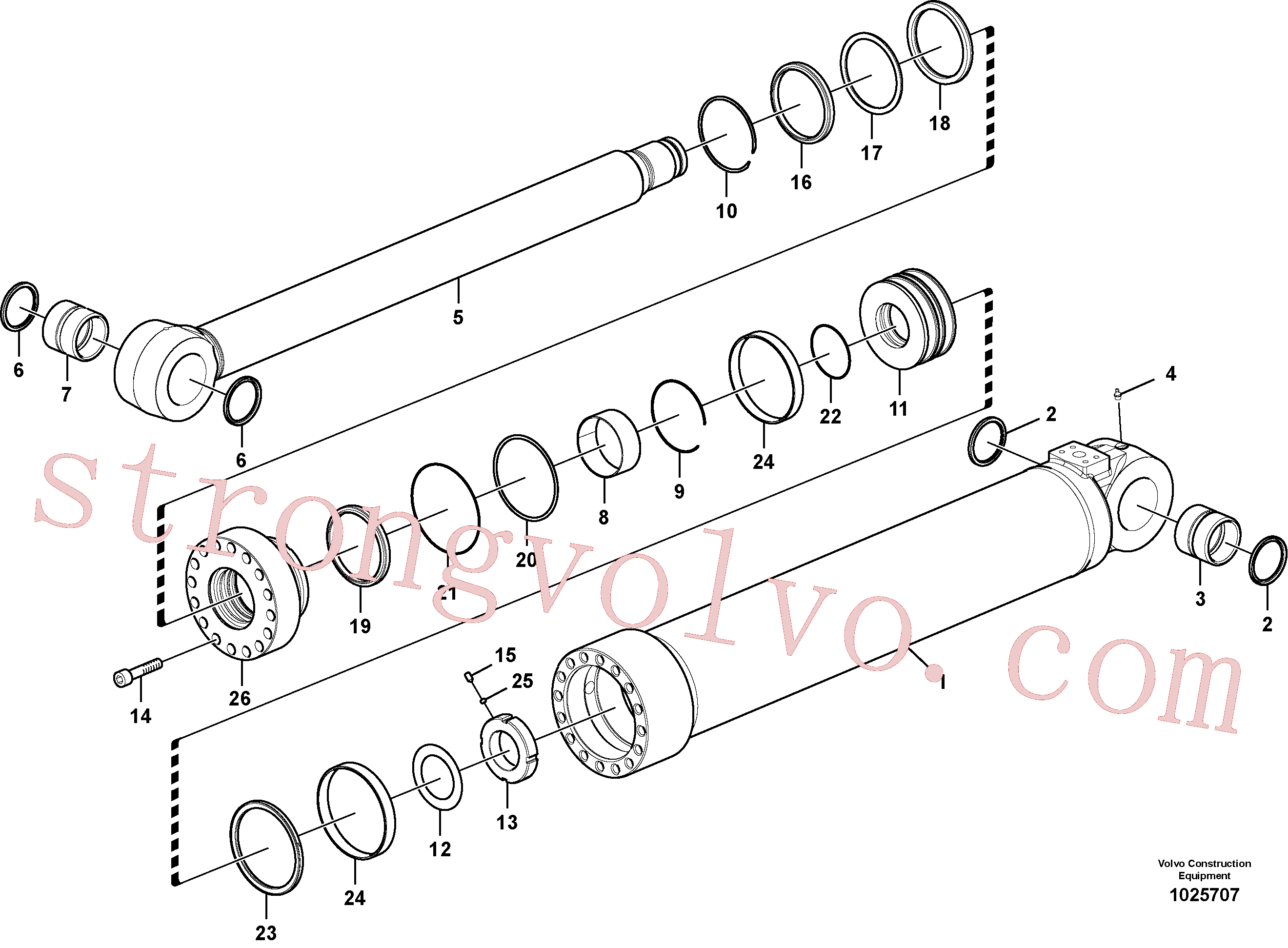 VOE990652 Volvo Cilindro da lança, 1º ajustável, Cilindro da lança, 2º ajustável(1025707 Montagem)