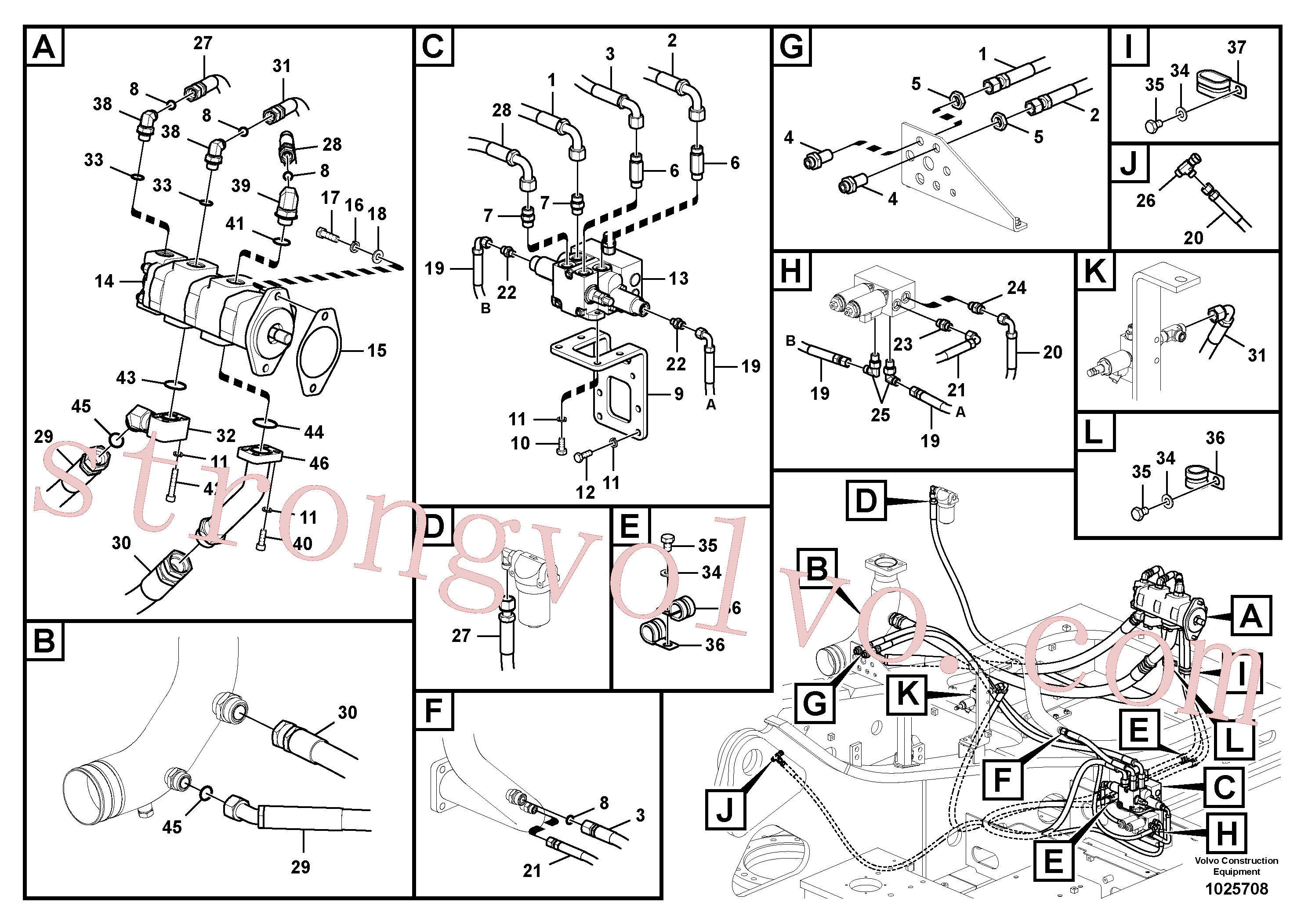 VOE937144 Volvo Hidráulica de serviço, inclinação e rotor na estrutura superior(1025708 Montagem)