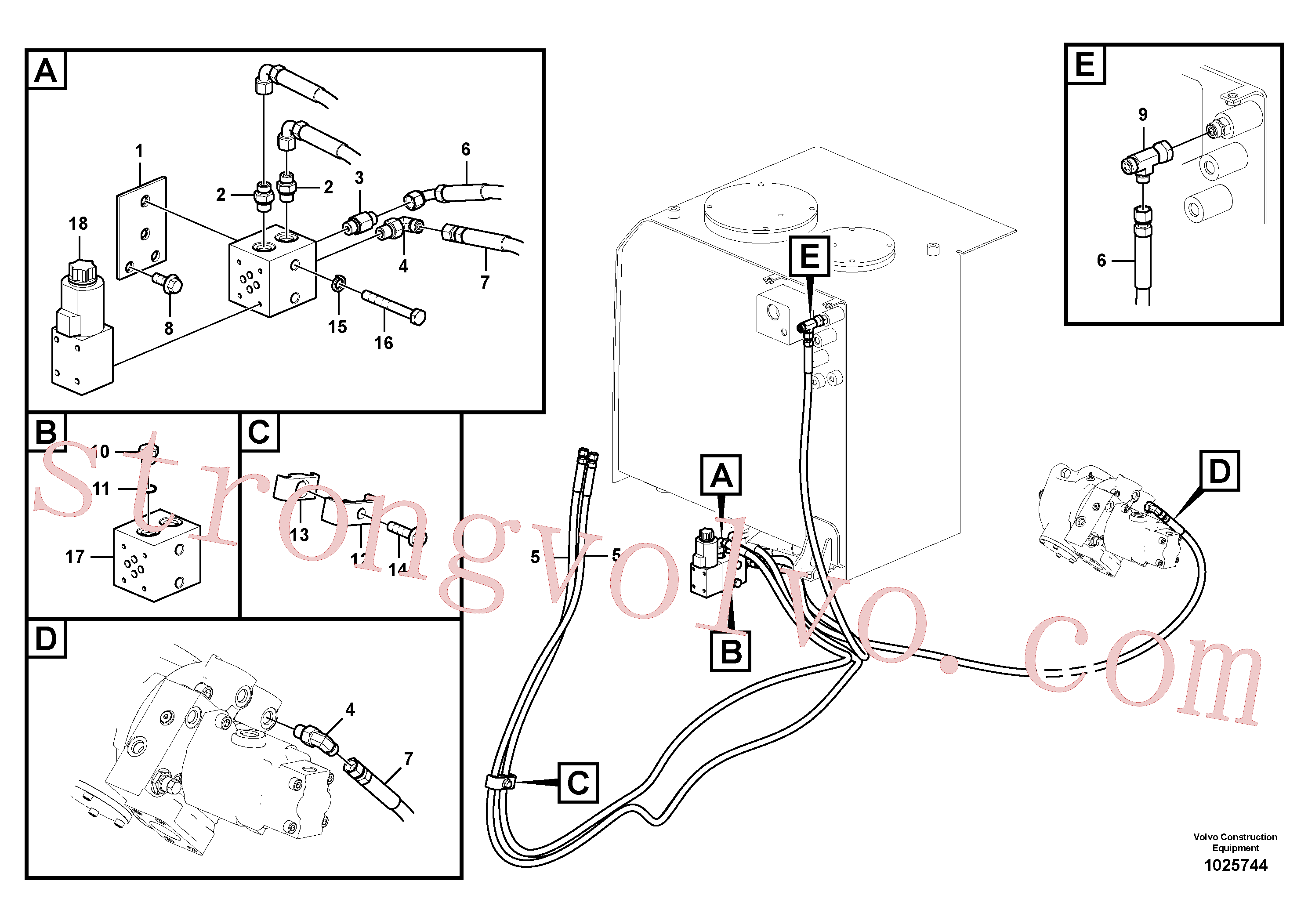VOE14528854 Volvo Hidráulica de serviço, encaixe rápido na estrutura superior(1025744 Montagem)