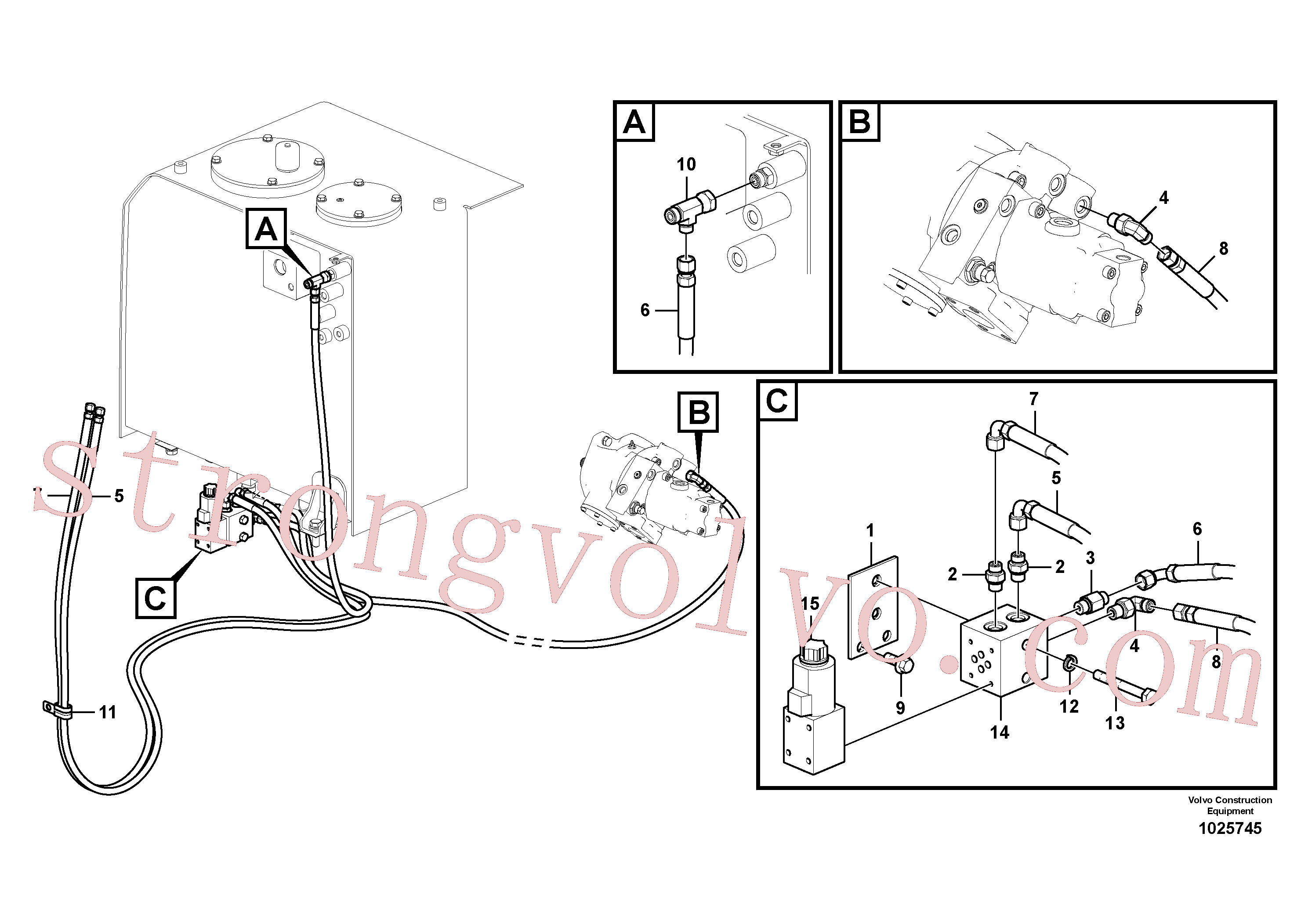 VOE15042454 Volvo Hidráulica de serviço, encaixe rápido na estrutura superior(1025745 Montagem)
