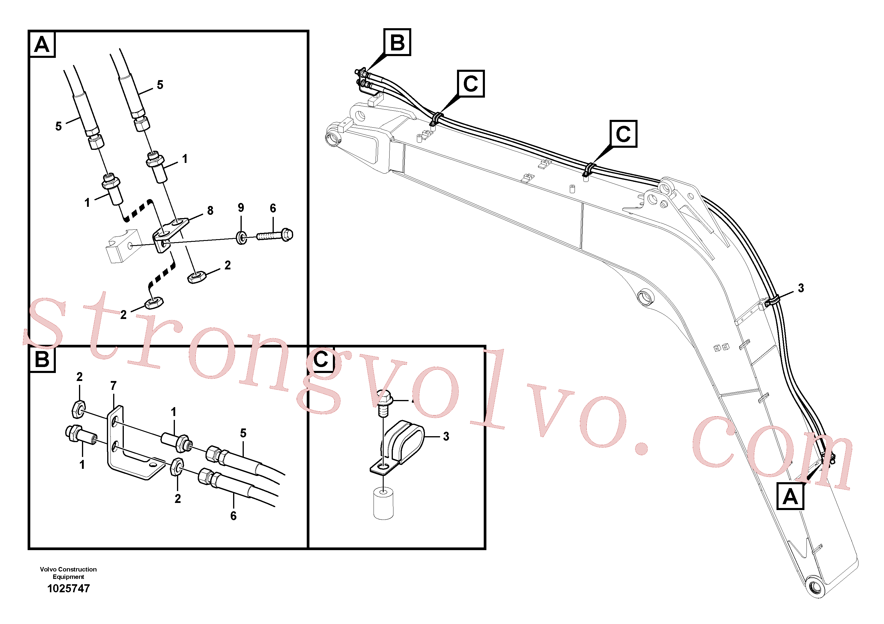 VOE14501898 Volvo Sistema hidráulico Quikfit, acoplamento, acção dupla, Hidráulica de serviço, inclinação e rotor na lança(1025747 Montagem)