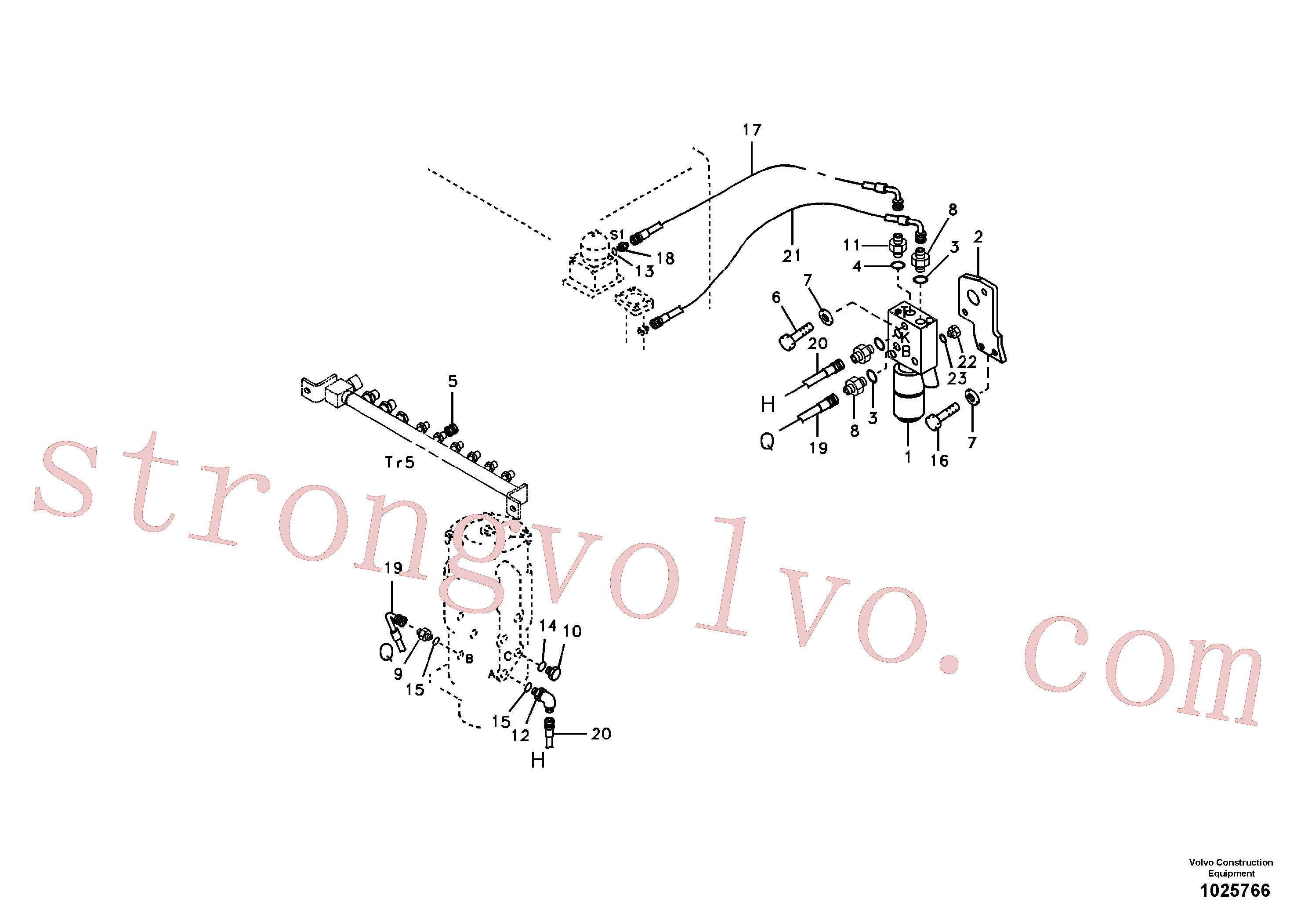VOE991077 Volvo Sistema hidráulico, linha de travão superior(1025766 Montagem)