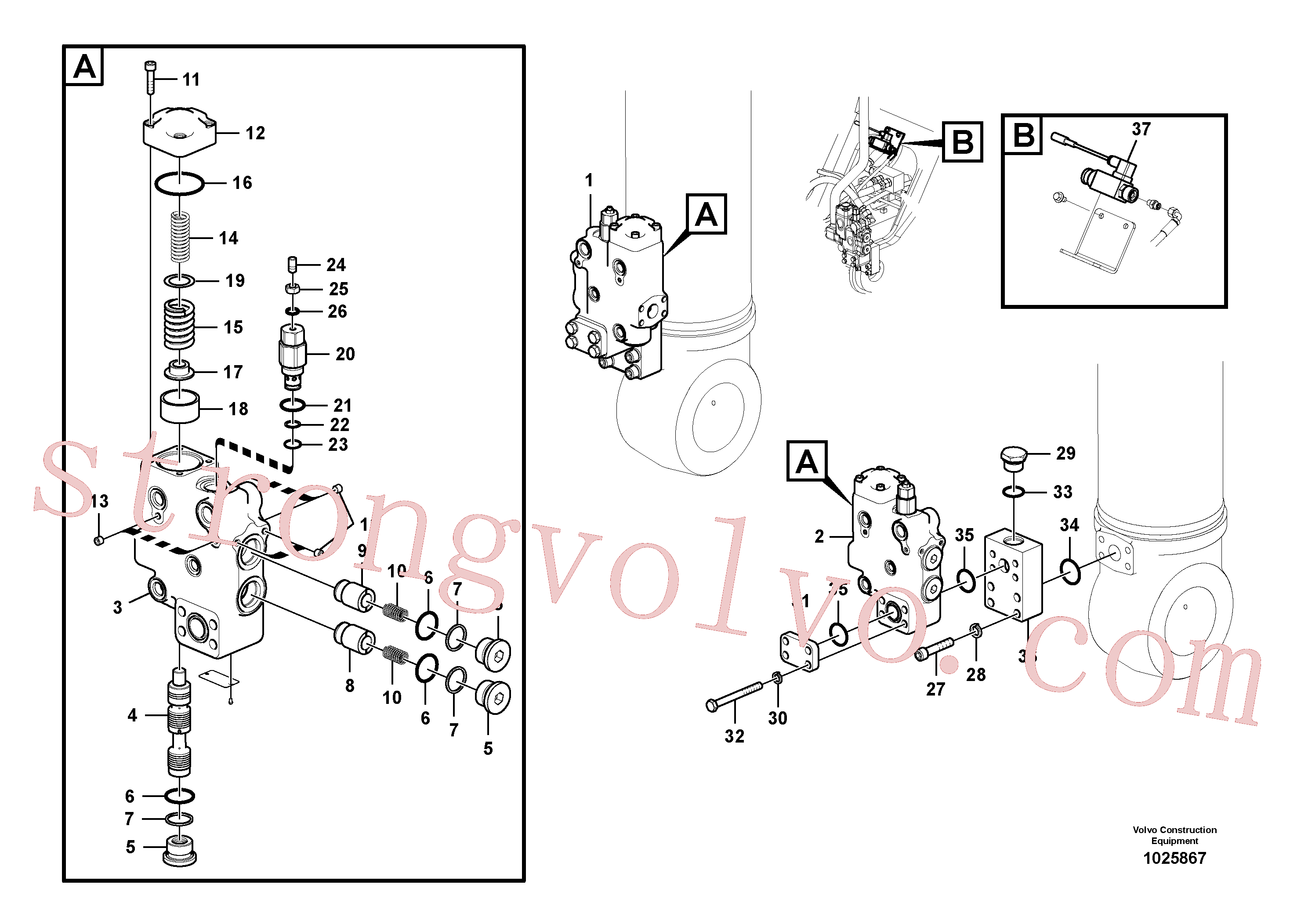 VOE14588154 Volvo Hidráulico de serviço, suporte da válvula de ruptura da lança(1025867 Montagem)