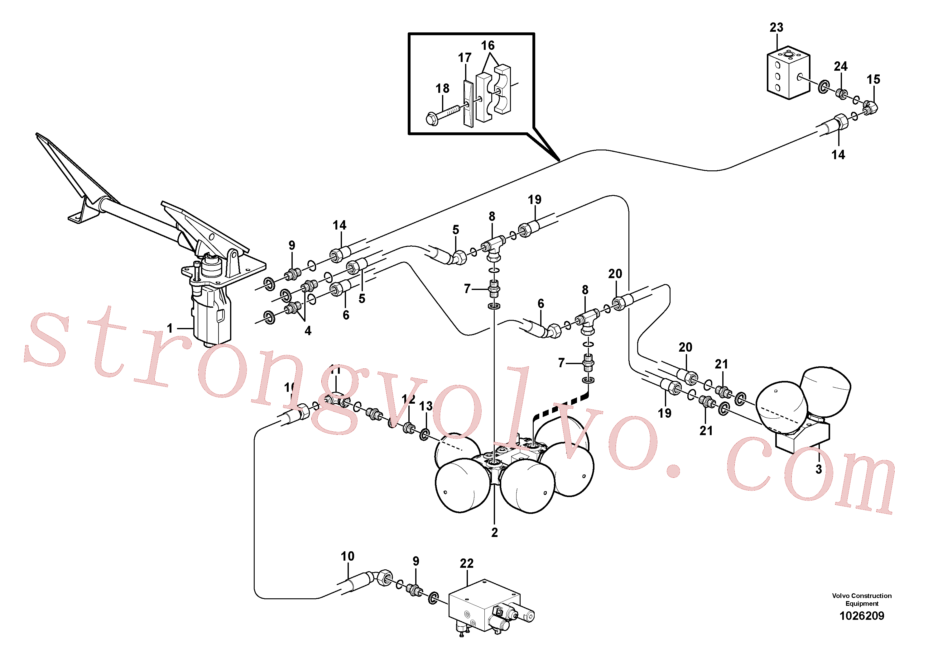 VOE937035 Volvo Linhas de travão, válvula do travão de pé - acumuladores(1026209 Montagem)