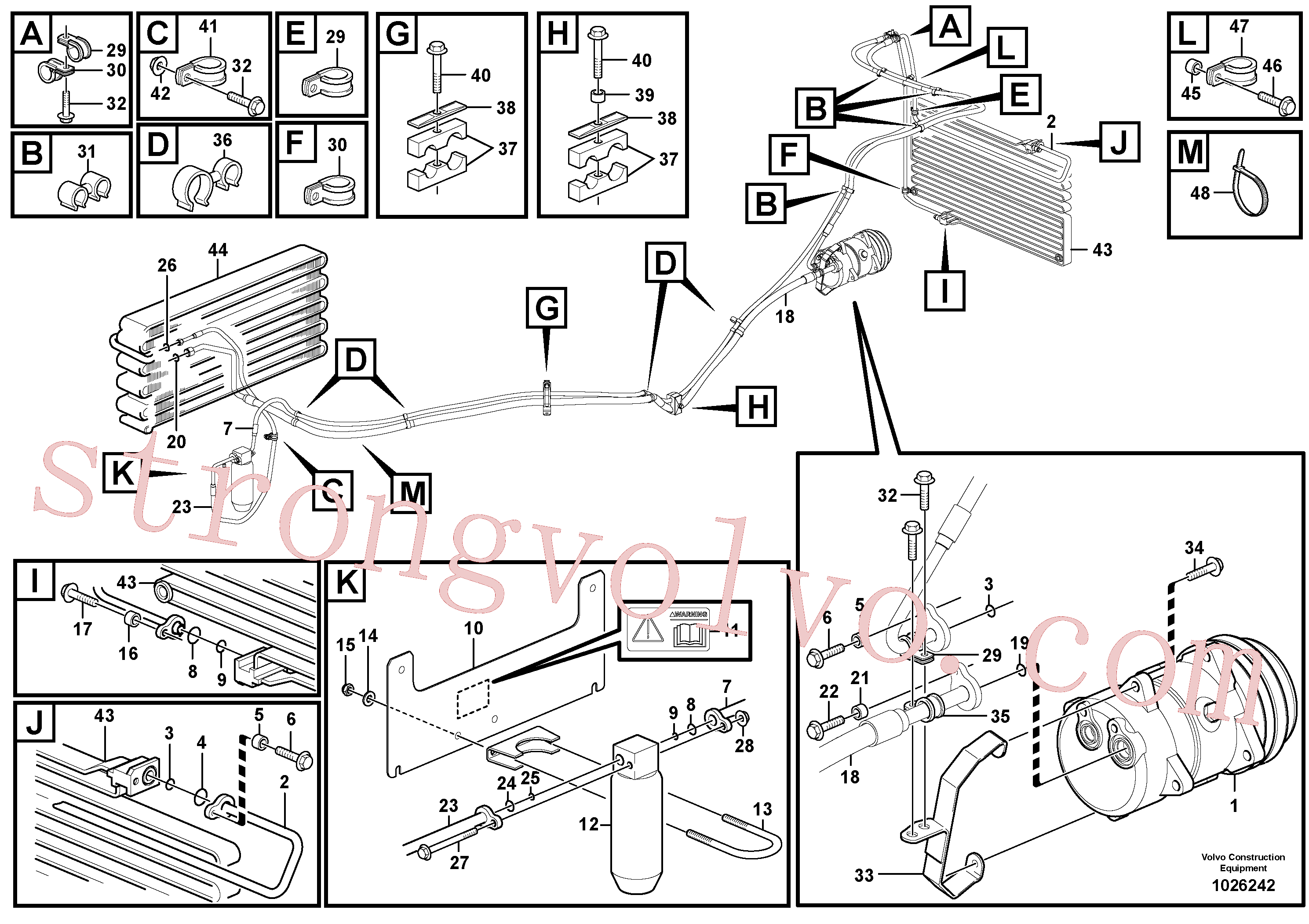 VOE982038 Volvo Conjunto de mangueira: evaporador, receptor secador e condensador.(1026242 Montagem)