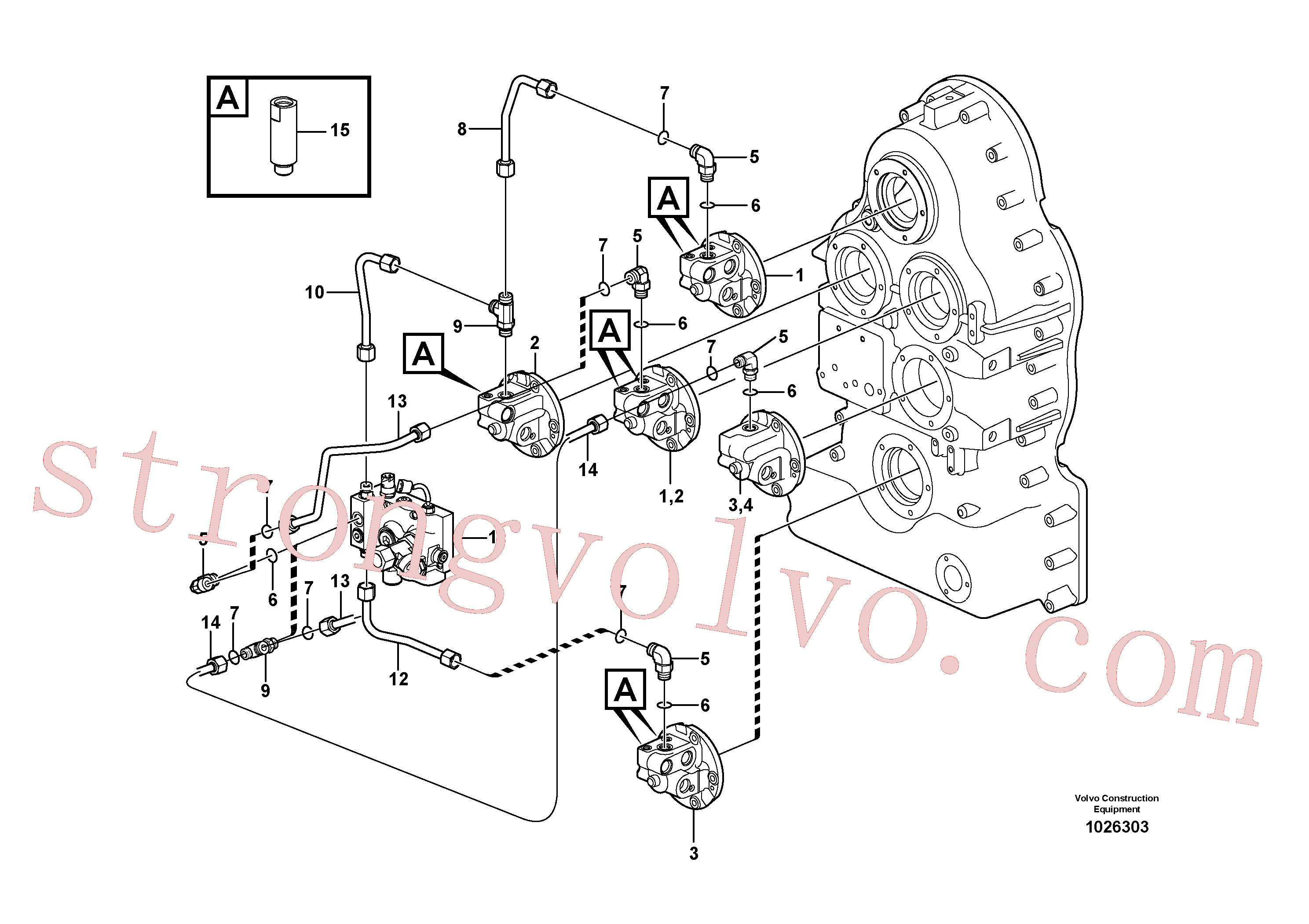 VOE936694 Volvo Distribuidor de óleo e tubo.(1026303 Montagem)