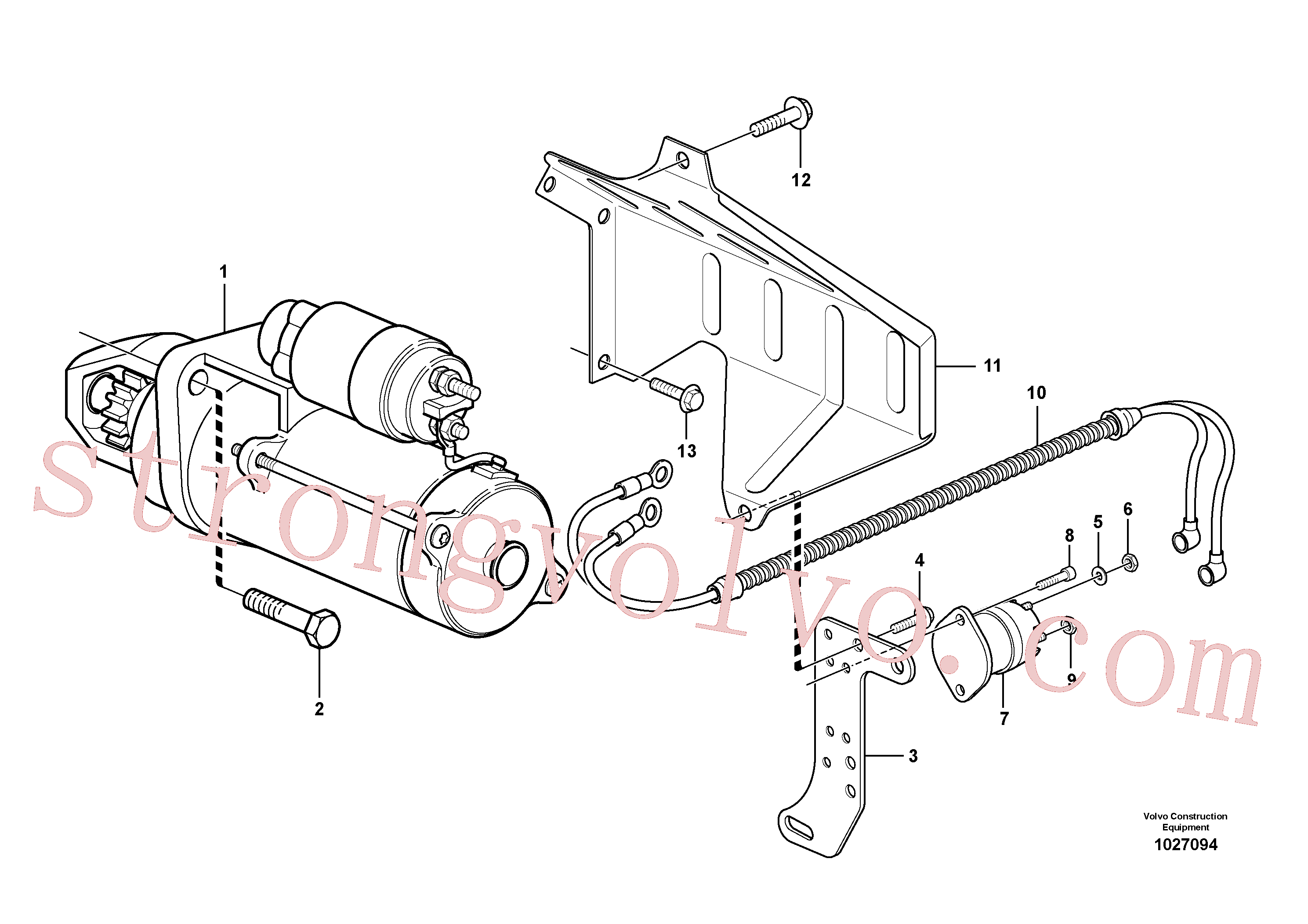 VOE20460939 Volvo Motor de arranque com detalhes de montagem(1027094 Montagem)
