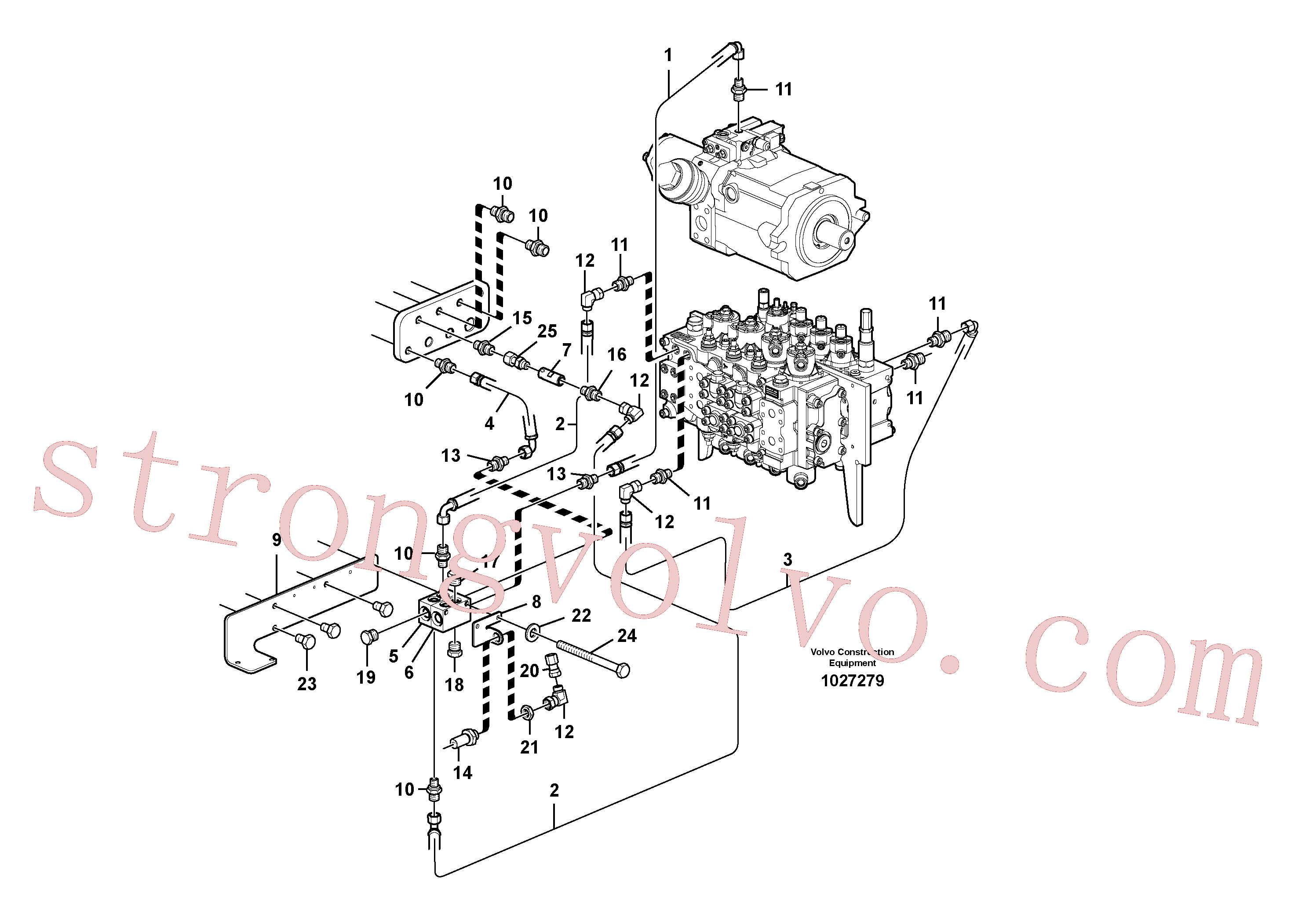 VOE936751 Volvo Sistema servomotor, suporte do filtro e tubagem da bomba(1027279 Montagem)