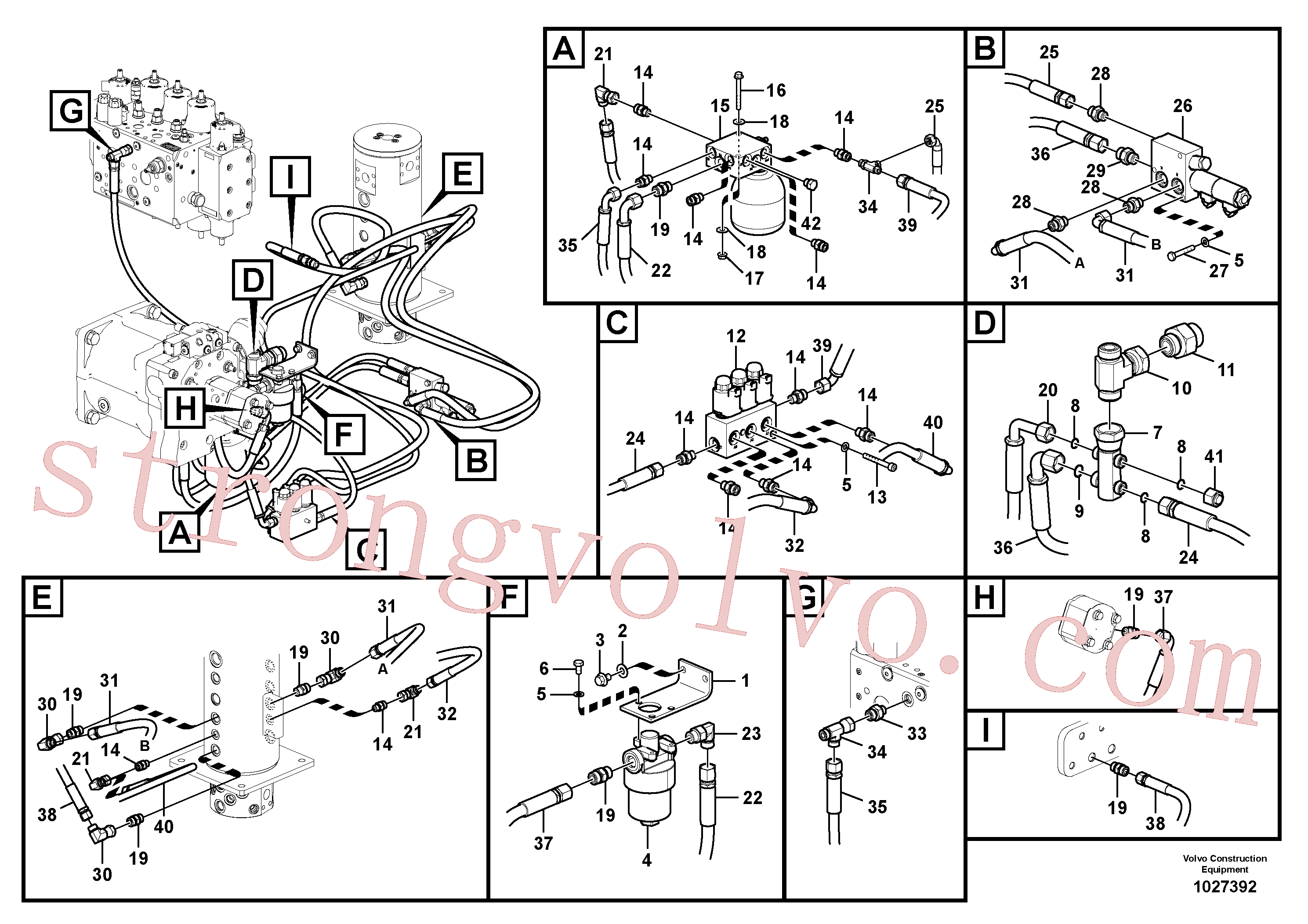 VOE15048197 Volvo Sistema servomotor, tubagem da válvula de comando(1027392 Montagem)