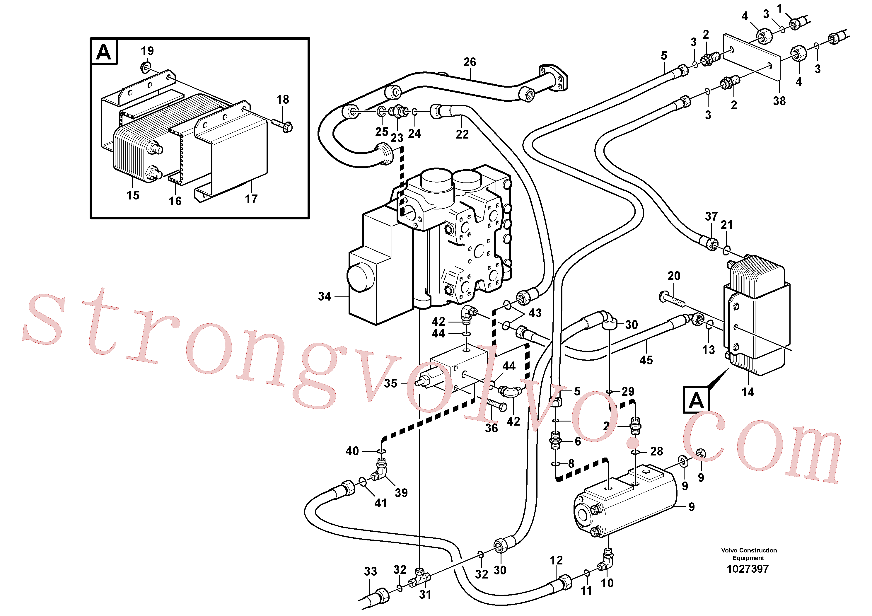 VOE936610 Volvo Refrigerador de óleo, à frente, circuito do motor.(1027397 Montagem)