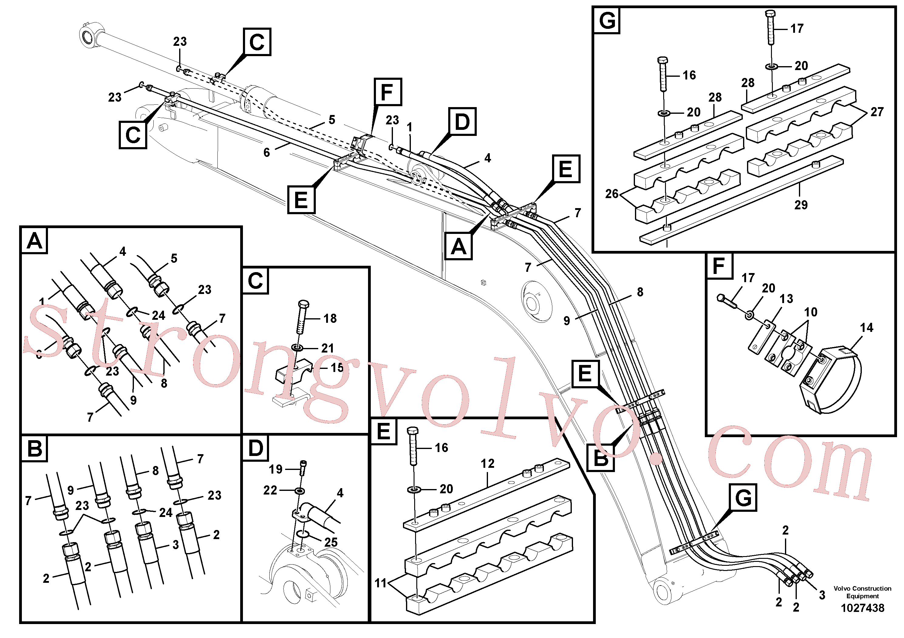 SA9401-05617 Volvo Hidráulica de serviço, cilindro do braço de afundamento na lança.(1027438 Montagem)